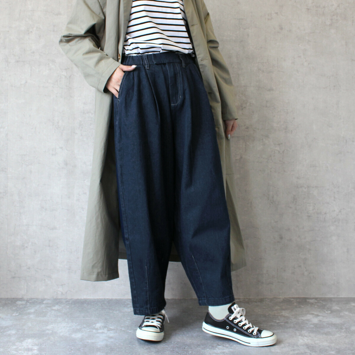 深洗水色錐形輪廓闊褲牛仔褲【日本直送】