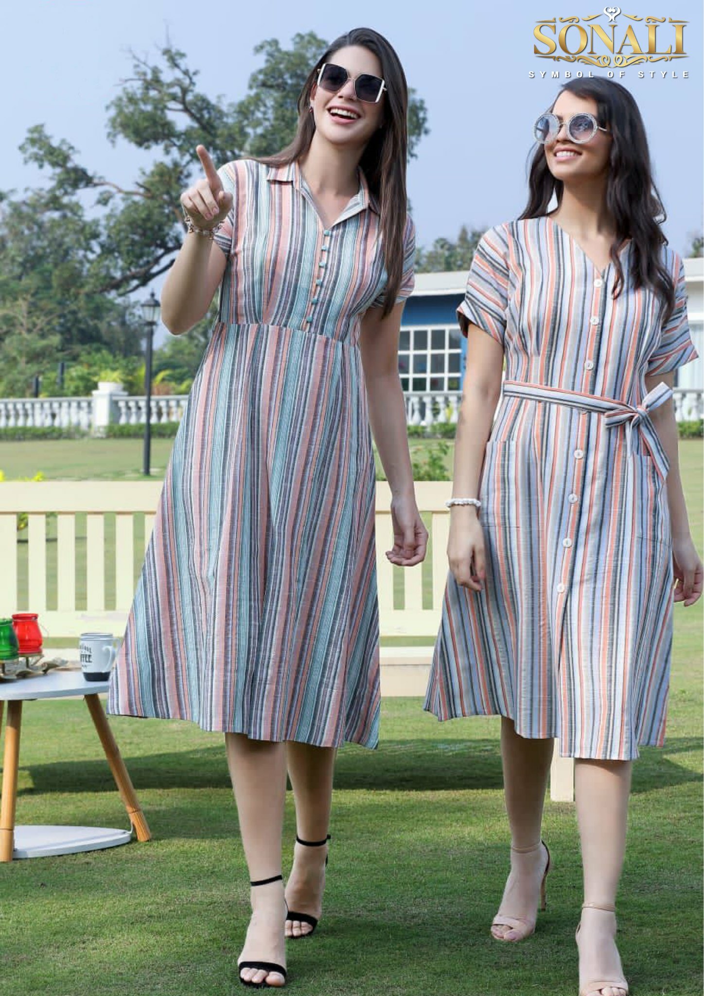 Sonali Premier Quality Striped Dress / Floral Print Dress - STRIPE