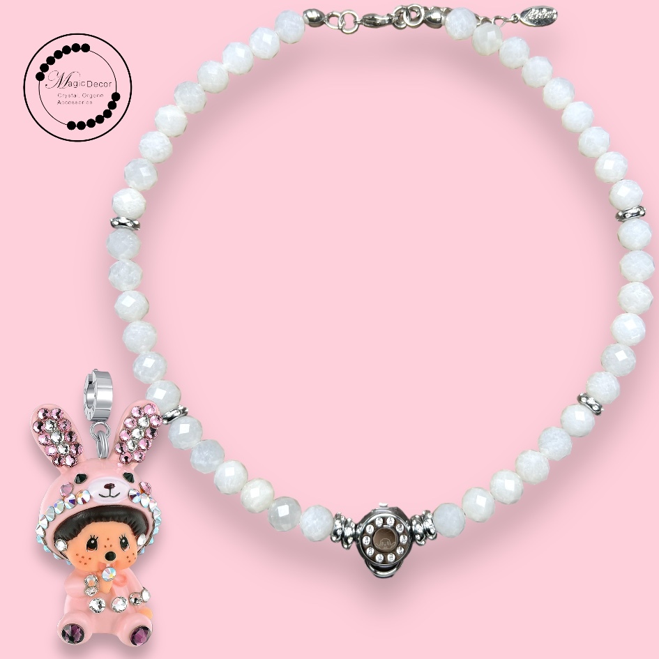 240213-M8兔 半寶石隔珠項鏈(白玉)+兔吊咀（預售等3個月）