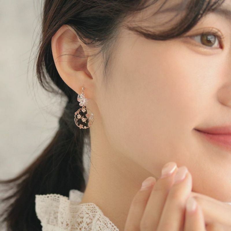 日本制 櫻花褸空網狀耳環 (防敏感)