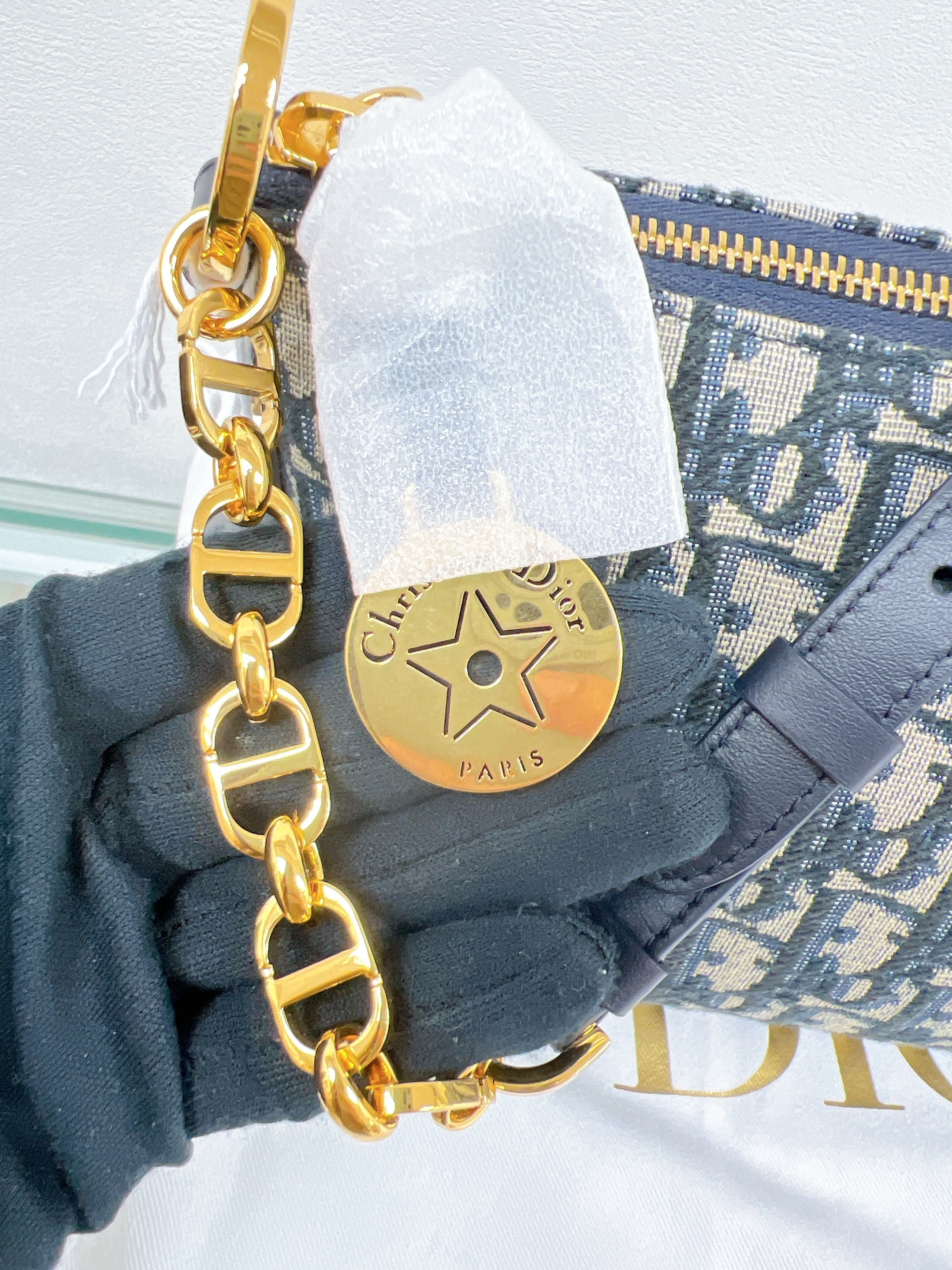 *Unused* Dior Diorstar hobo bag with chain (blue oblique)