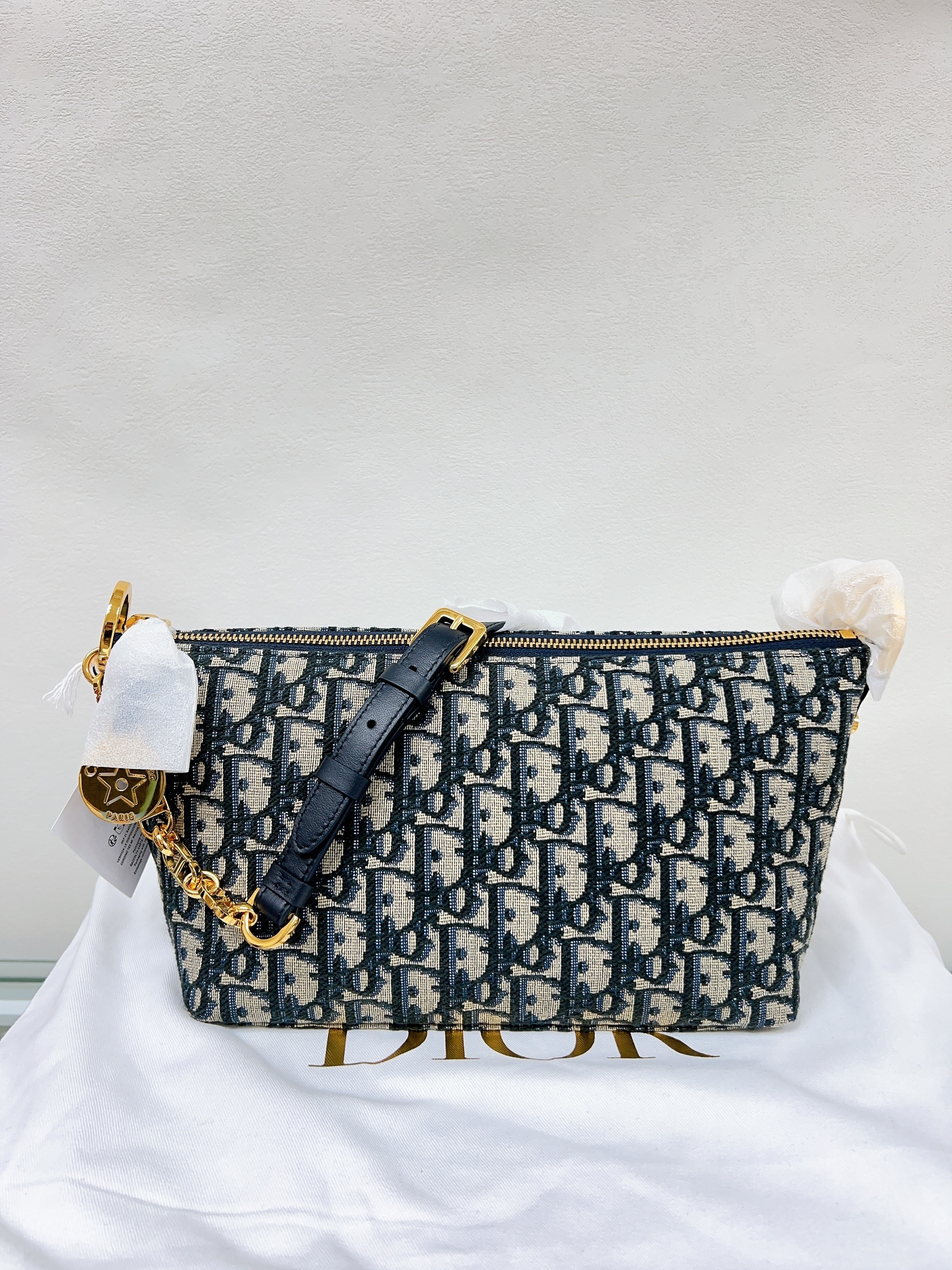 *Unused* Dior Diorstar hobo bag with chain (blue oblique)