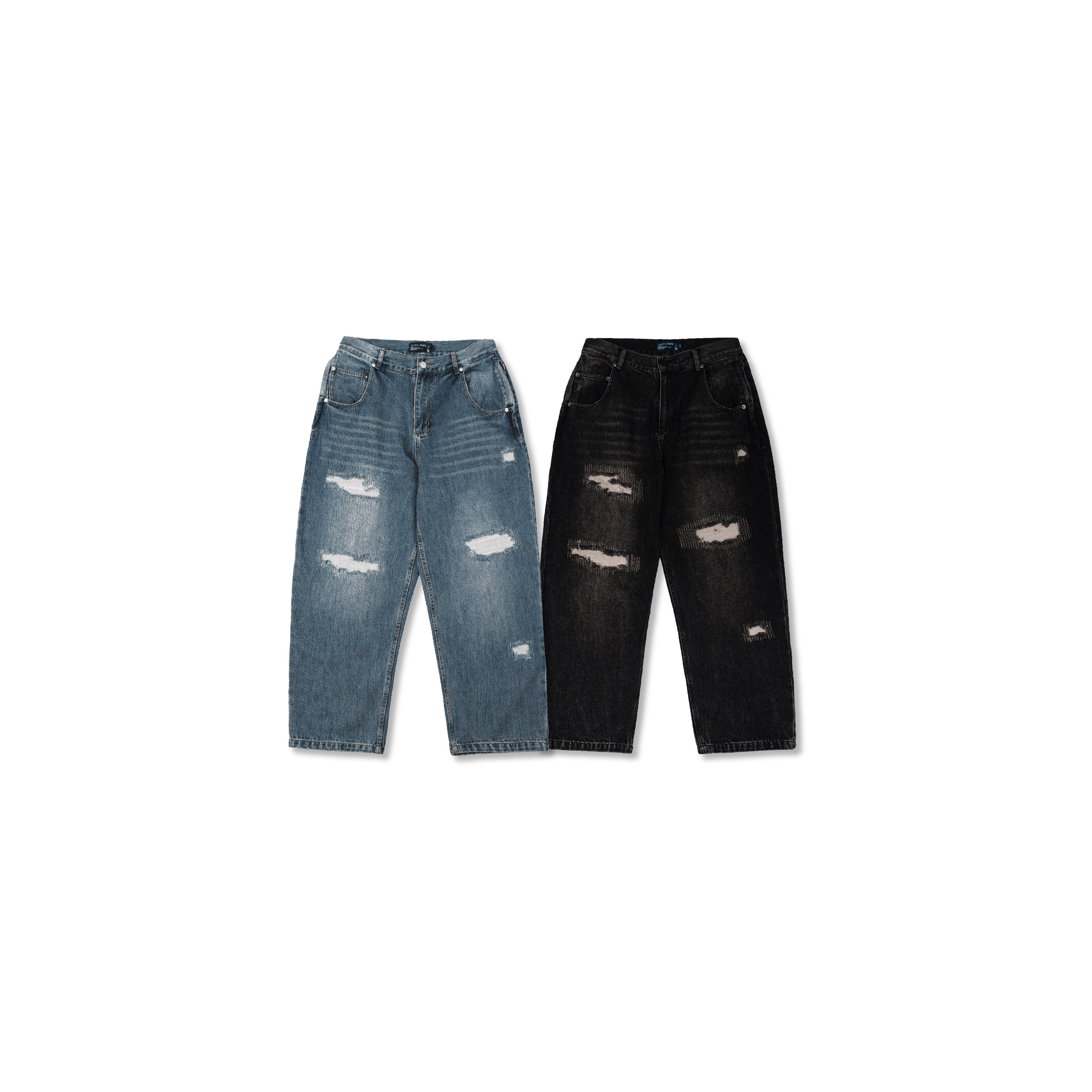 SIMON MADE  BW-2341 水洗 補丁 破壞 錐形 牛仔褲