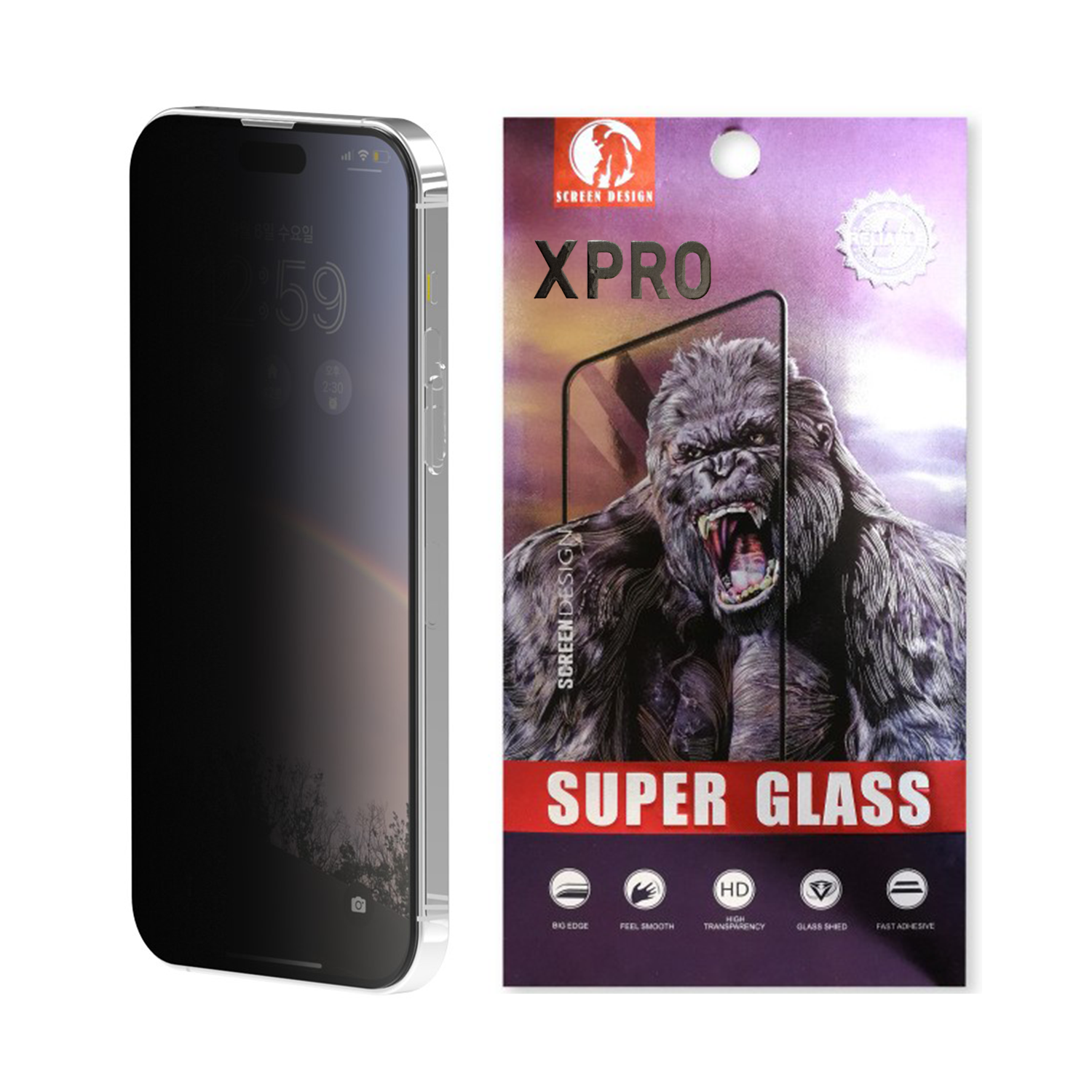 【現貨】XPRO - 巨猩 Super Glass Privacy - iPhone系列 360度四邊防偷窺防指紋高透光全屏鋼化玻璃保護貼