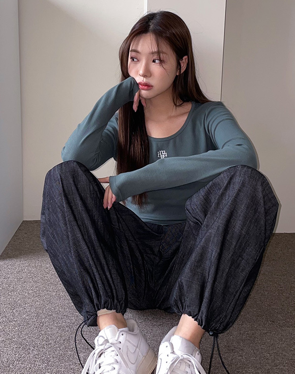 MUAHMUAH - stitch u-neck cotton long sleeve (5 COLORS)