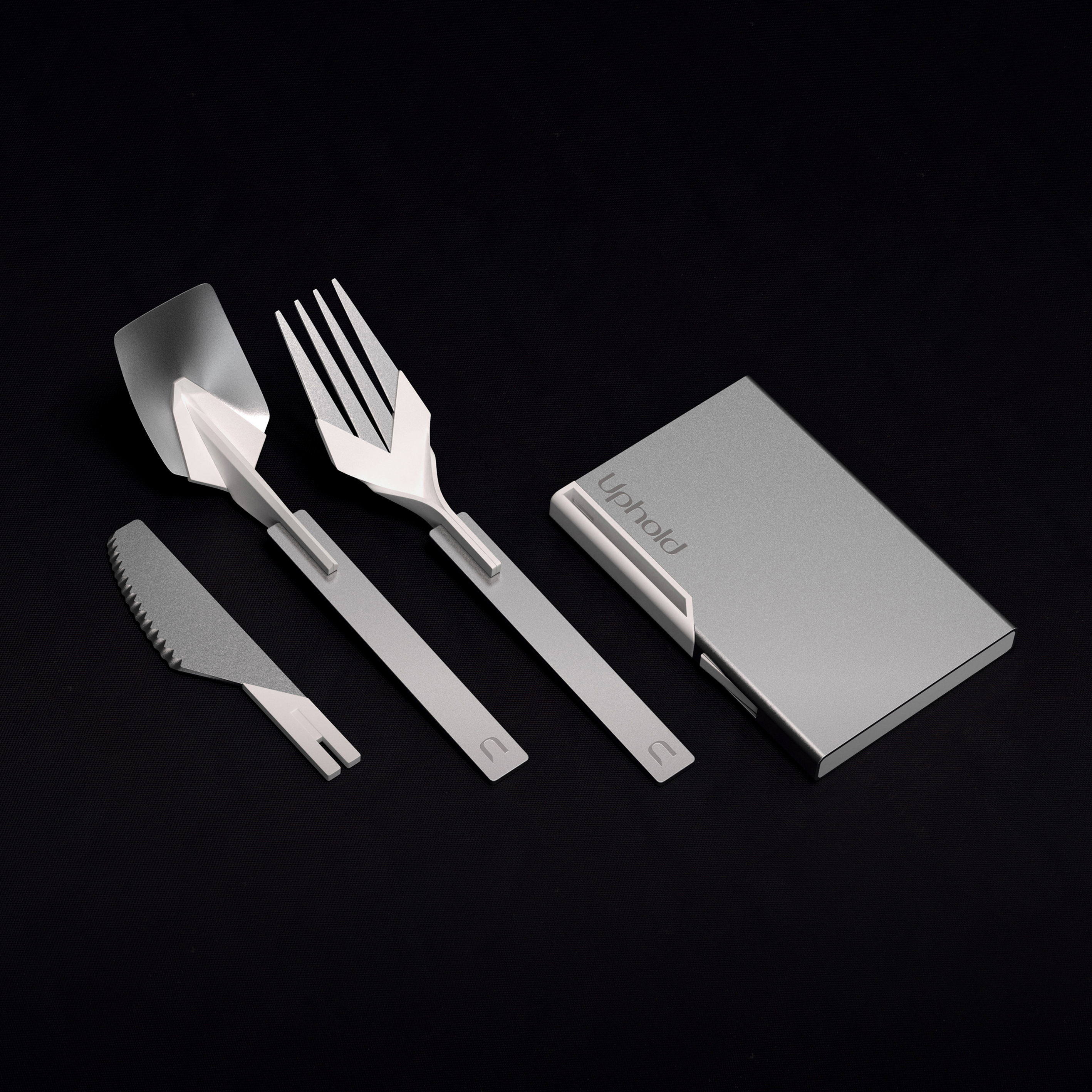 UPHOLD LIVING pocket-size reusable folding travel cutlery - silver colour