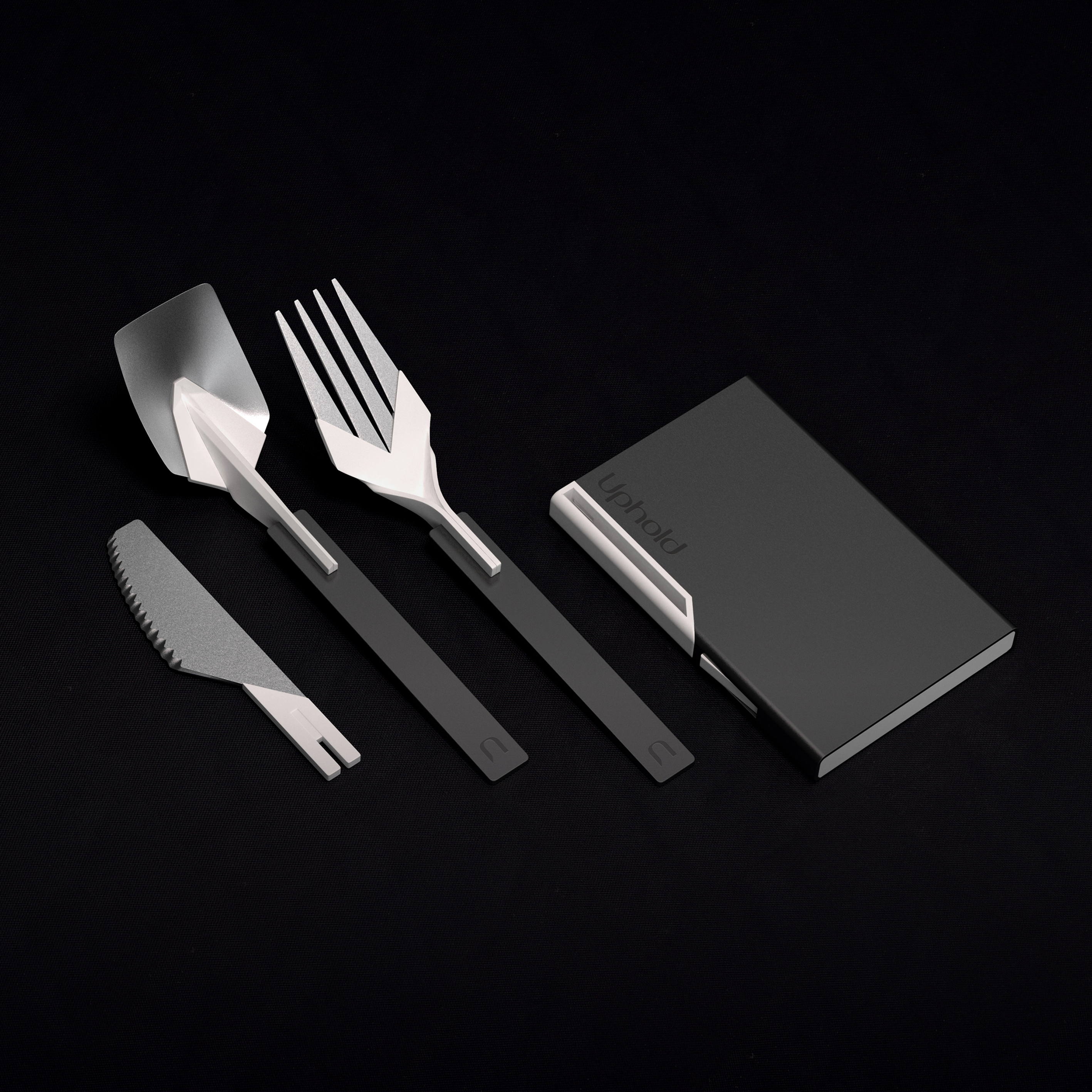 UPHOLD LIVING pocket-size reusable folding travel cutlery - gunmetal colour