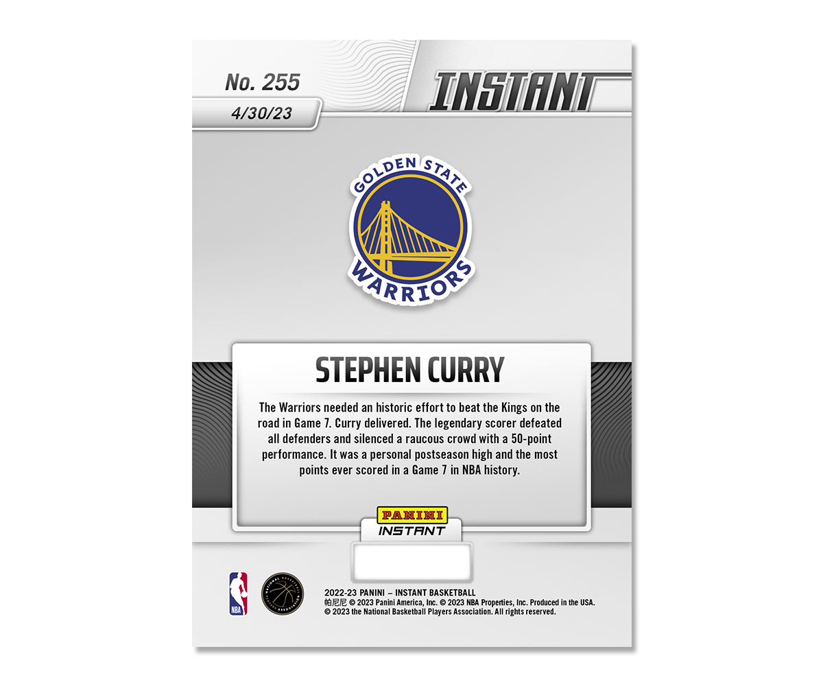 Stephen Curry - 2022-23 Nba Instant 萌神 狂砍50分 破紀錄個人生涯季後賽單場得分新高 率領金洲勇士搶七晉級第二輪 球員卡 #255