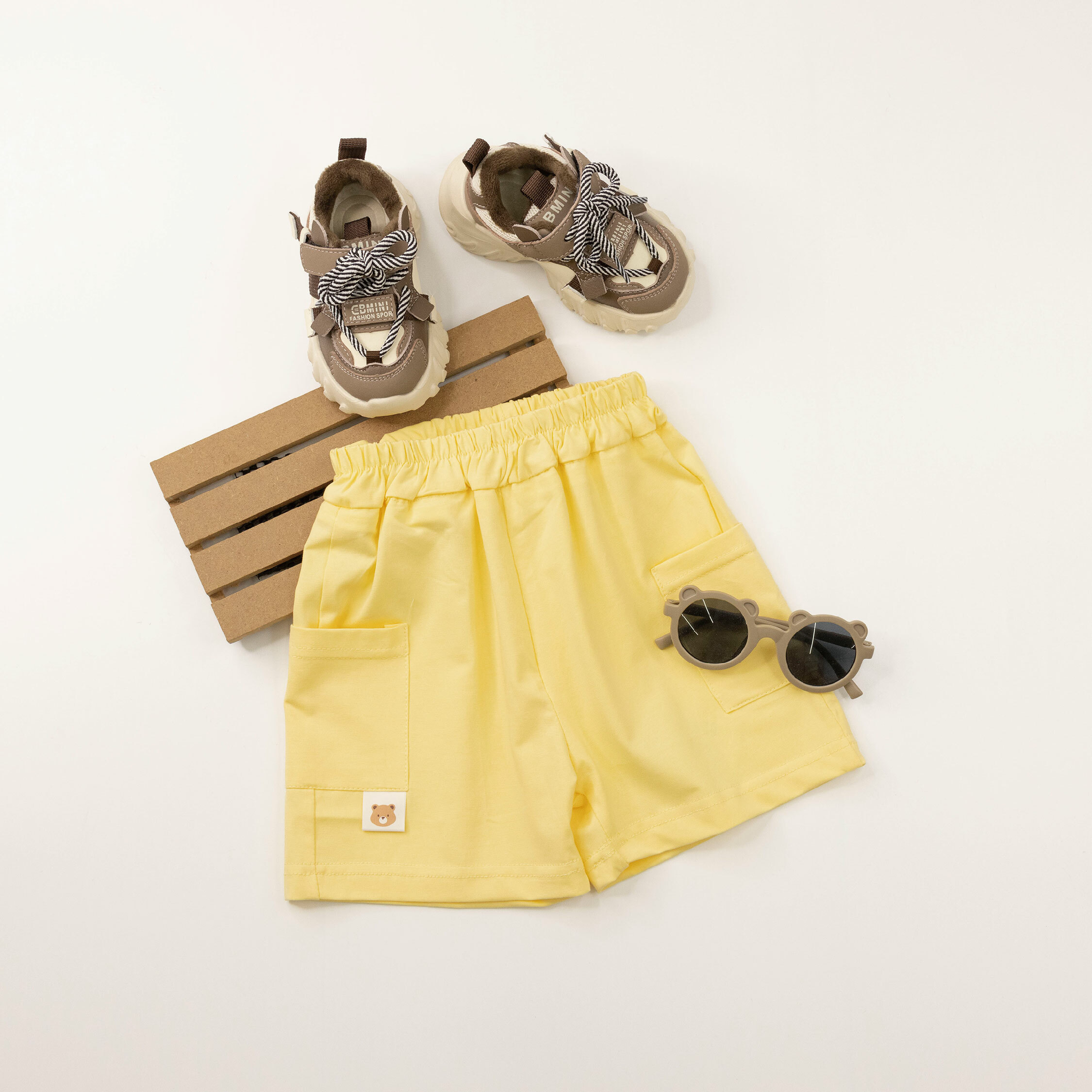 【JB1055】霜柔棉口袋短褲＊黃色