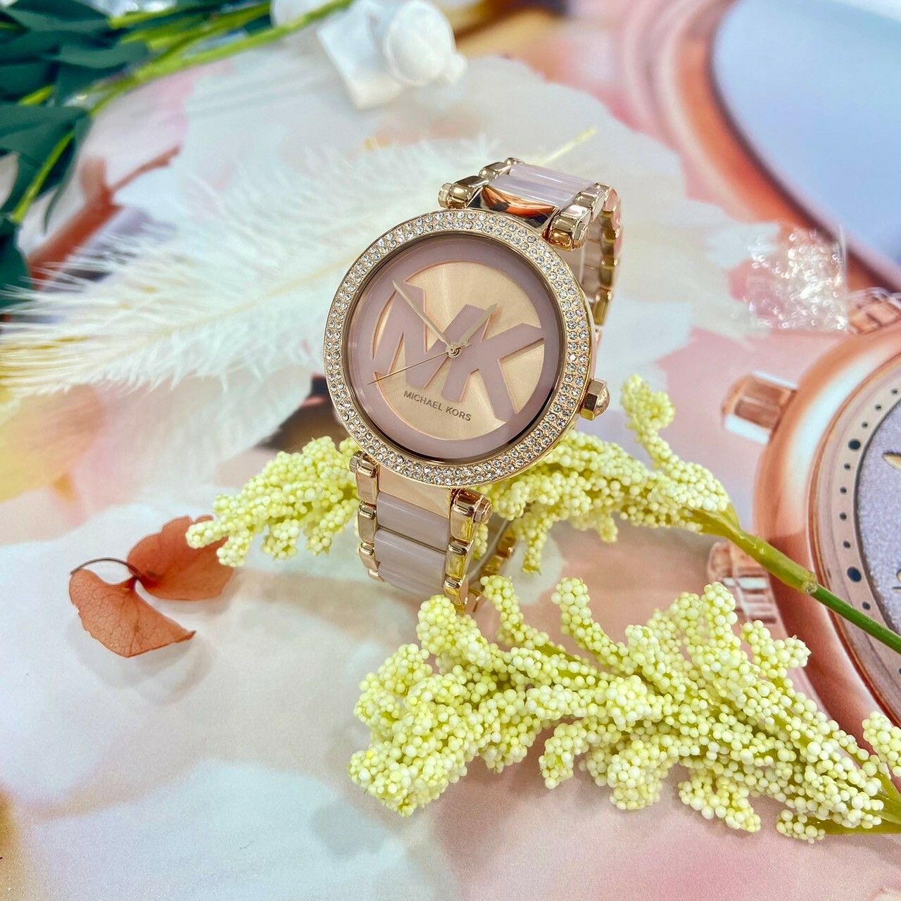 【MICHAEL KORS】時尚晶鑽玫瑰金大LOGO女錶MK7371 39mm 現代鐘錶