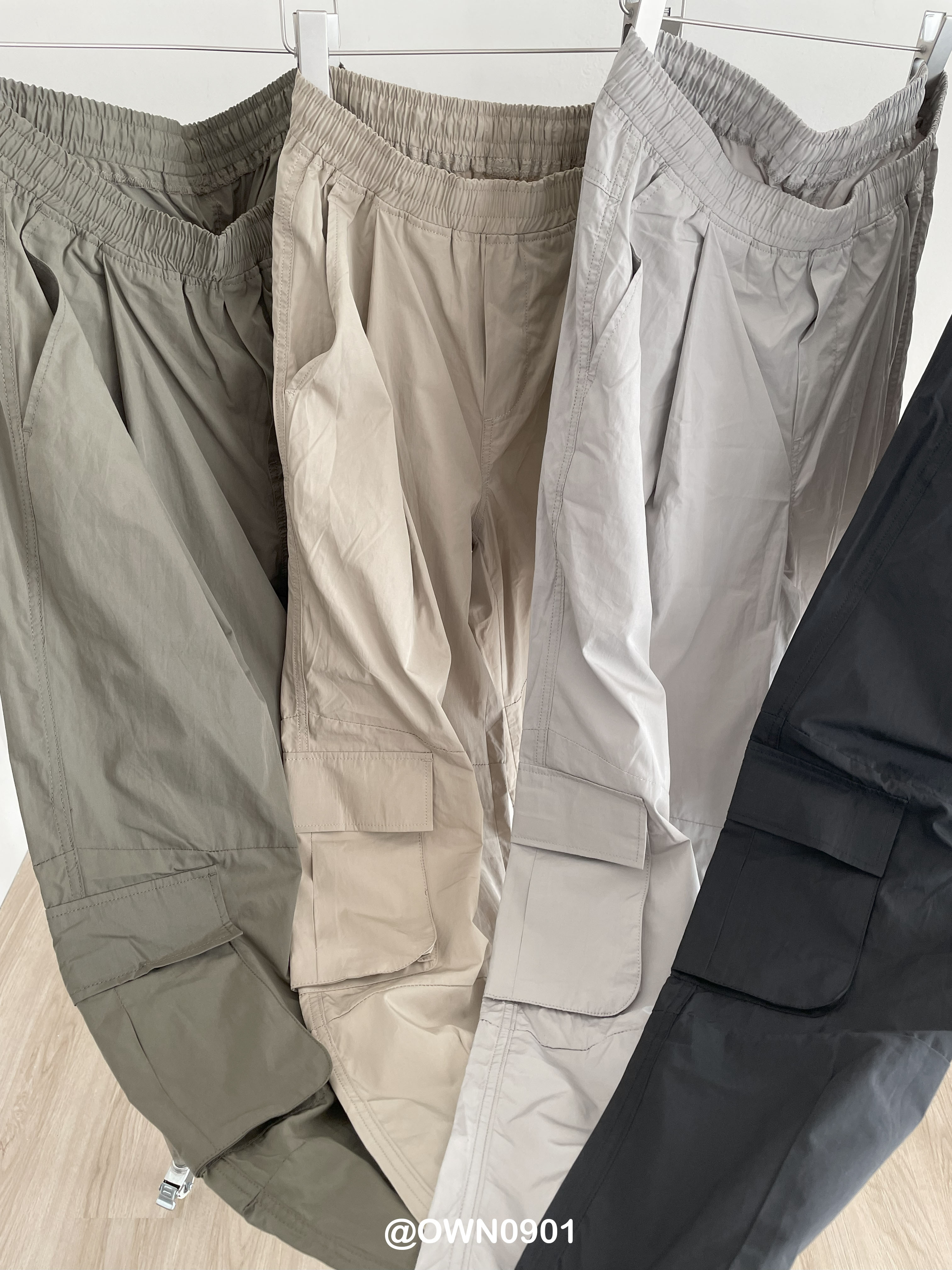 【OWN】DIMITRI BLACK 城市 機能 工裝 防風 防潑水 寬褲 鬆緊 輕薄 透氣 涼感 長褲 男女同款 黑色 淺灰 卡其 軍綠