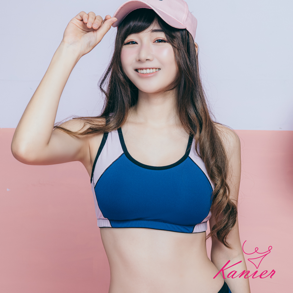 【Kanier卡妮兒】拼貼趣 涼感坦克 挖背防震 運動內衣【1212 藍色 -Ｍ / L / XL / XXL(Q)】