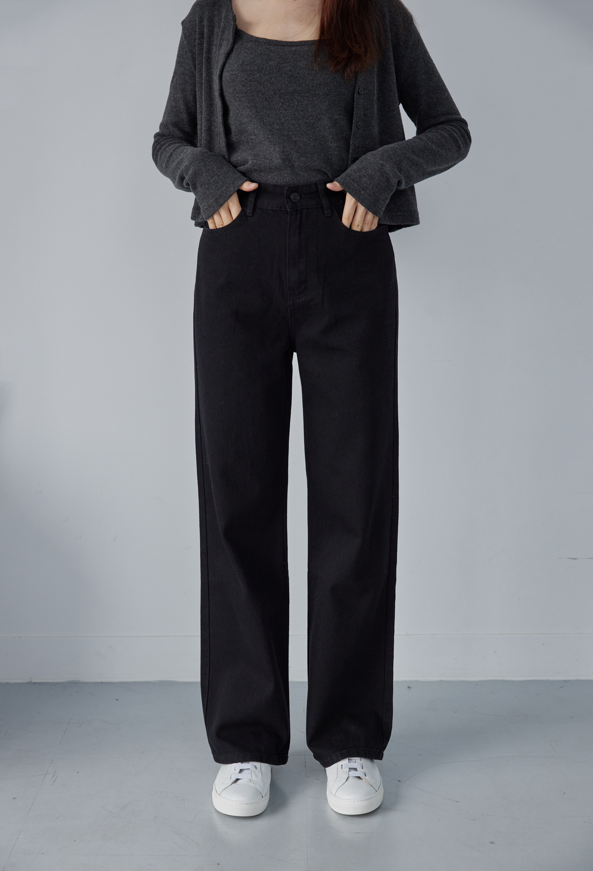 guten made/捨不得換 極致長腿牛仔直筒褲-純黑