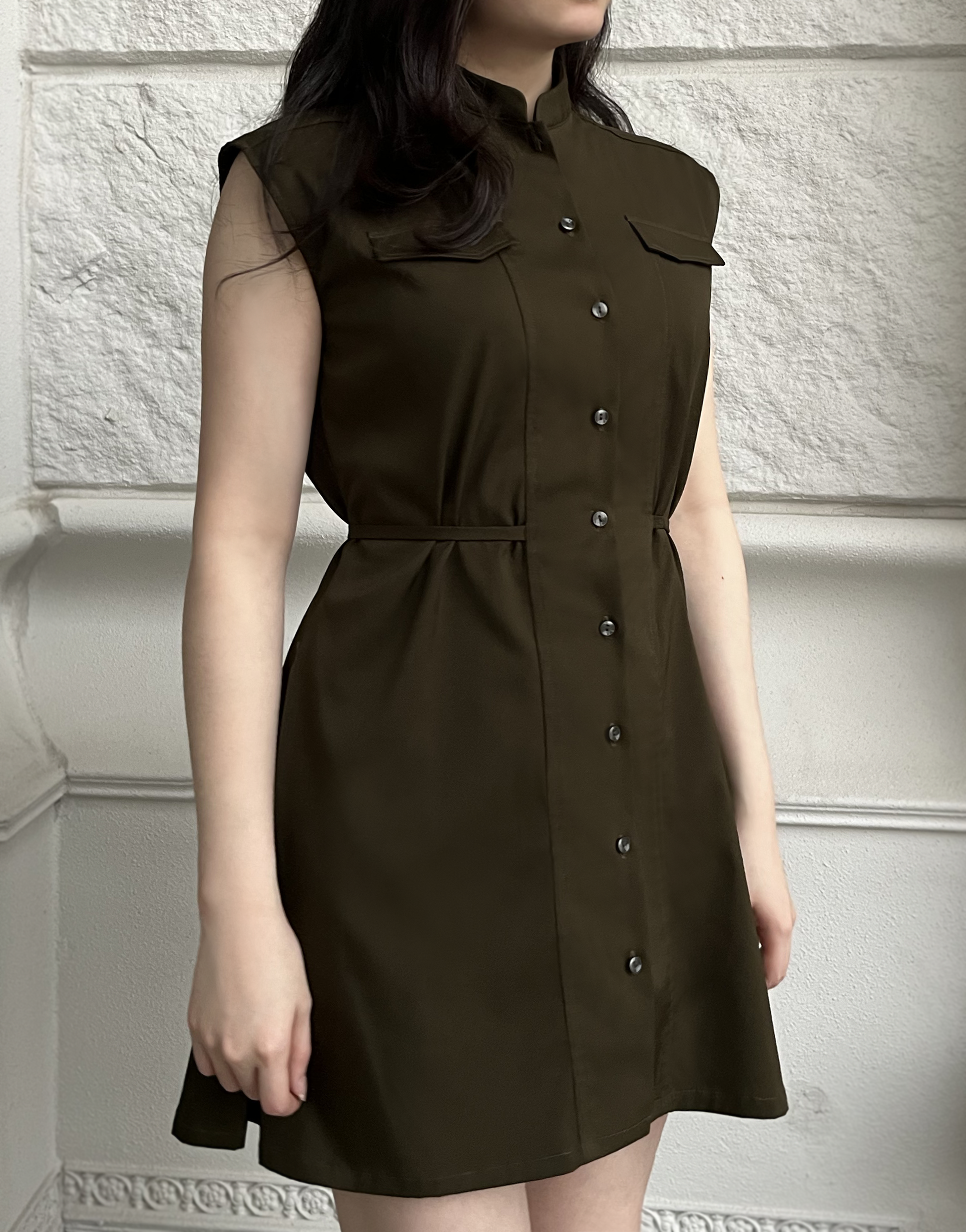 綁帶無袖罩衫洋裝