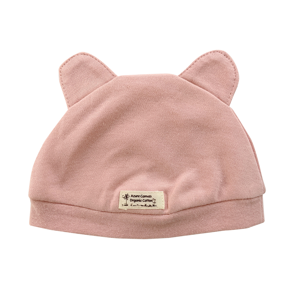 有機棉嬰兒柔適小熊帽-粉紅NB | 藍天畫布有機棉