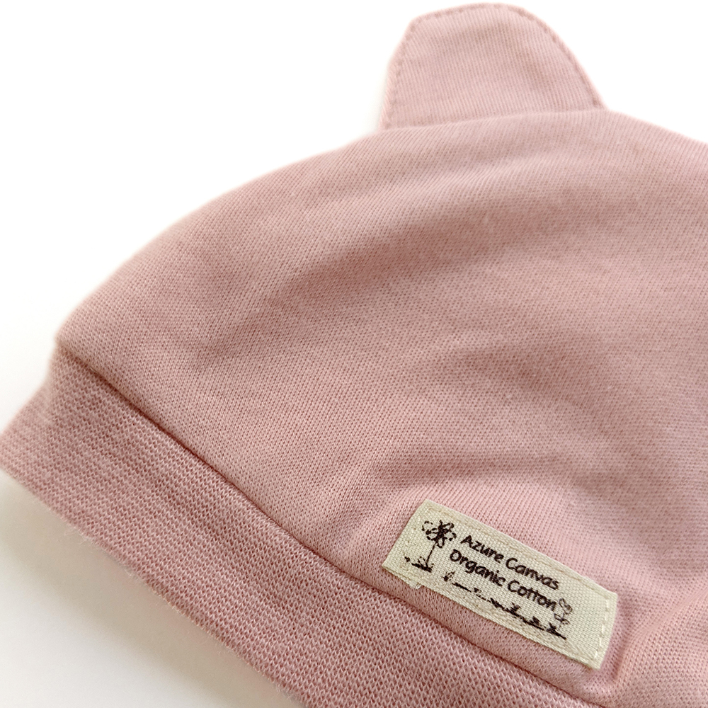 有機棉嬰兒柔適小熊帽-粉紅NB | 藍天畫布有機棉