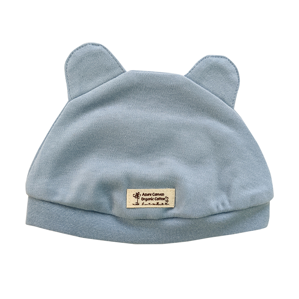 有機棉嬰兒柔適小熊帽-淺藍NB | 藍天畫布有機棉