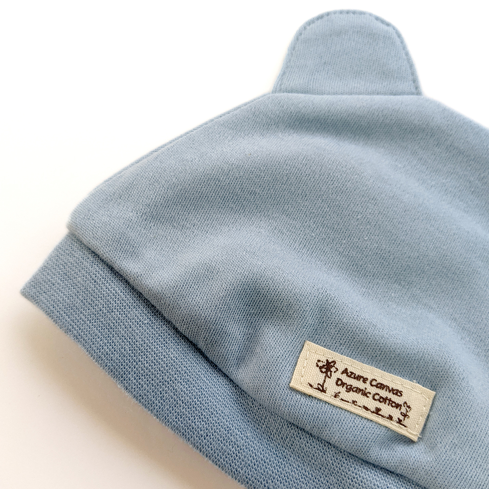 有機棉嬰兒柔適小熊帽-淺藍NB | 藍天畫布有機棉