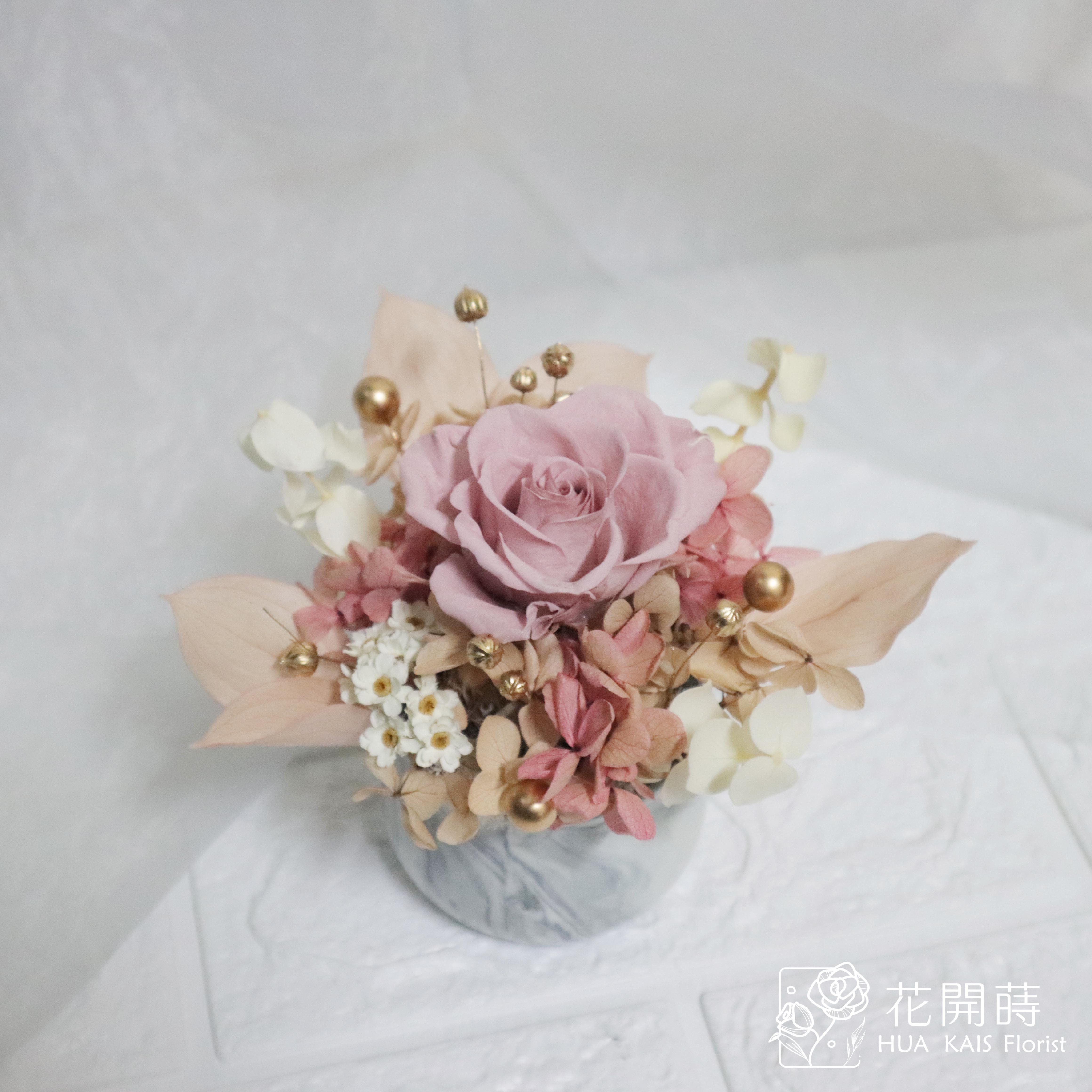 迷你小盆栽|伯爵金球|永生玫瑰花|辦公室小桌花|永生花禮物