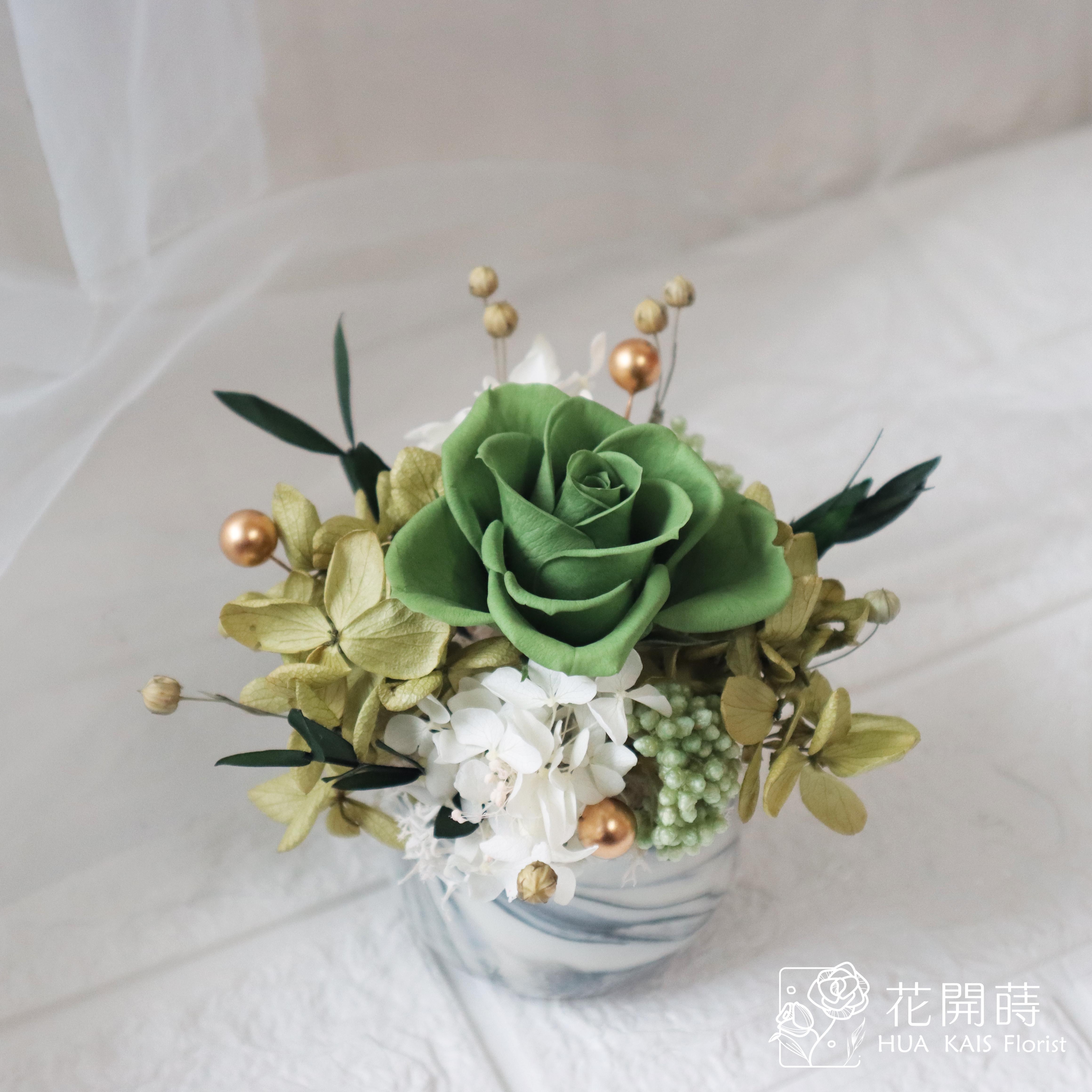 迷你小盆栽|金箔綠|永生玫瑰花|辦公室小桌花|永生花禮物