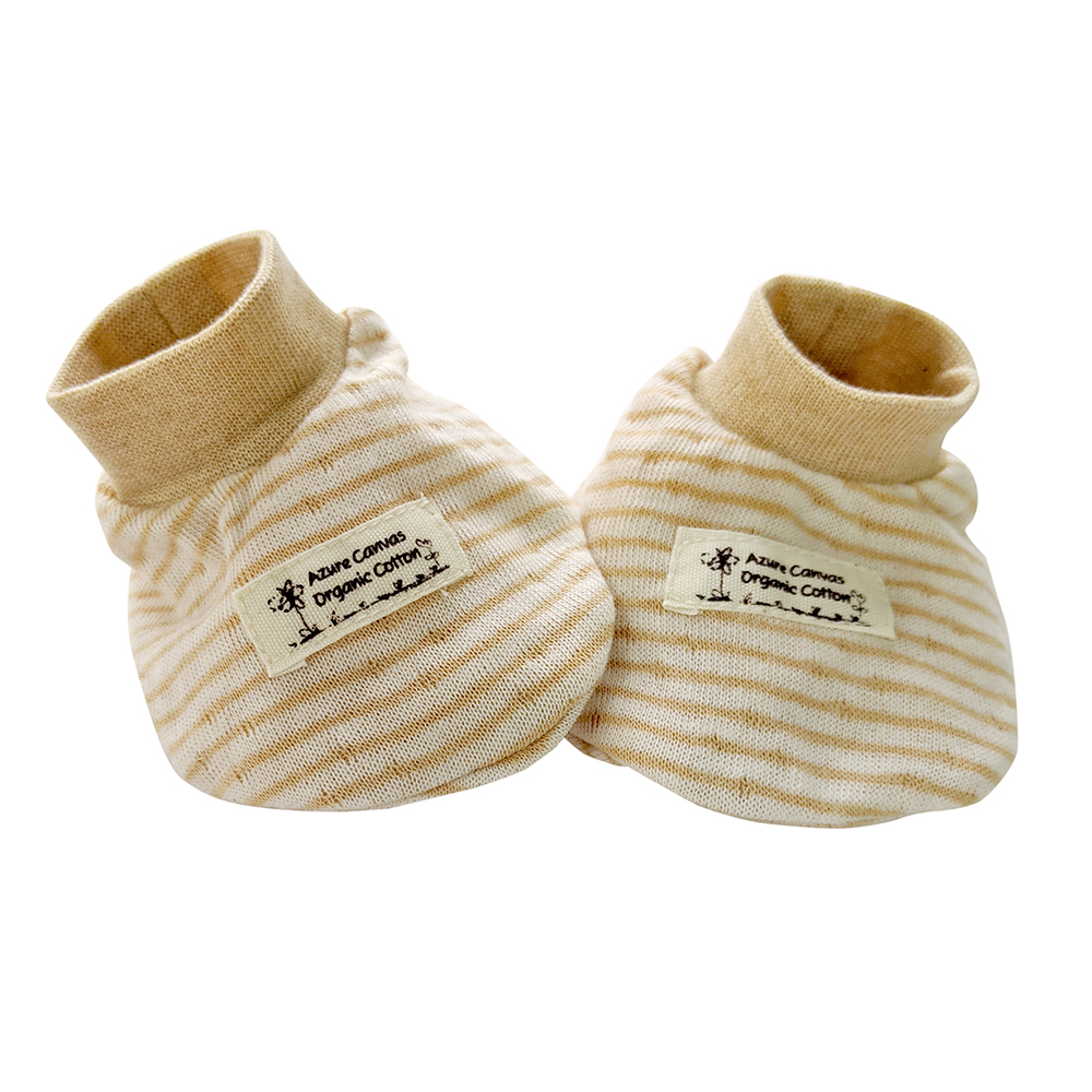 有機棉新生兒雙層彩腳套-褐條NB | 藍天畫布有機棉