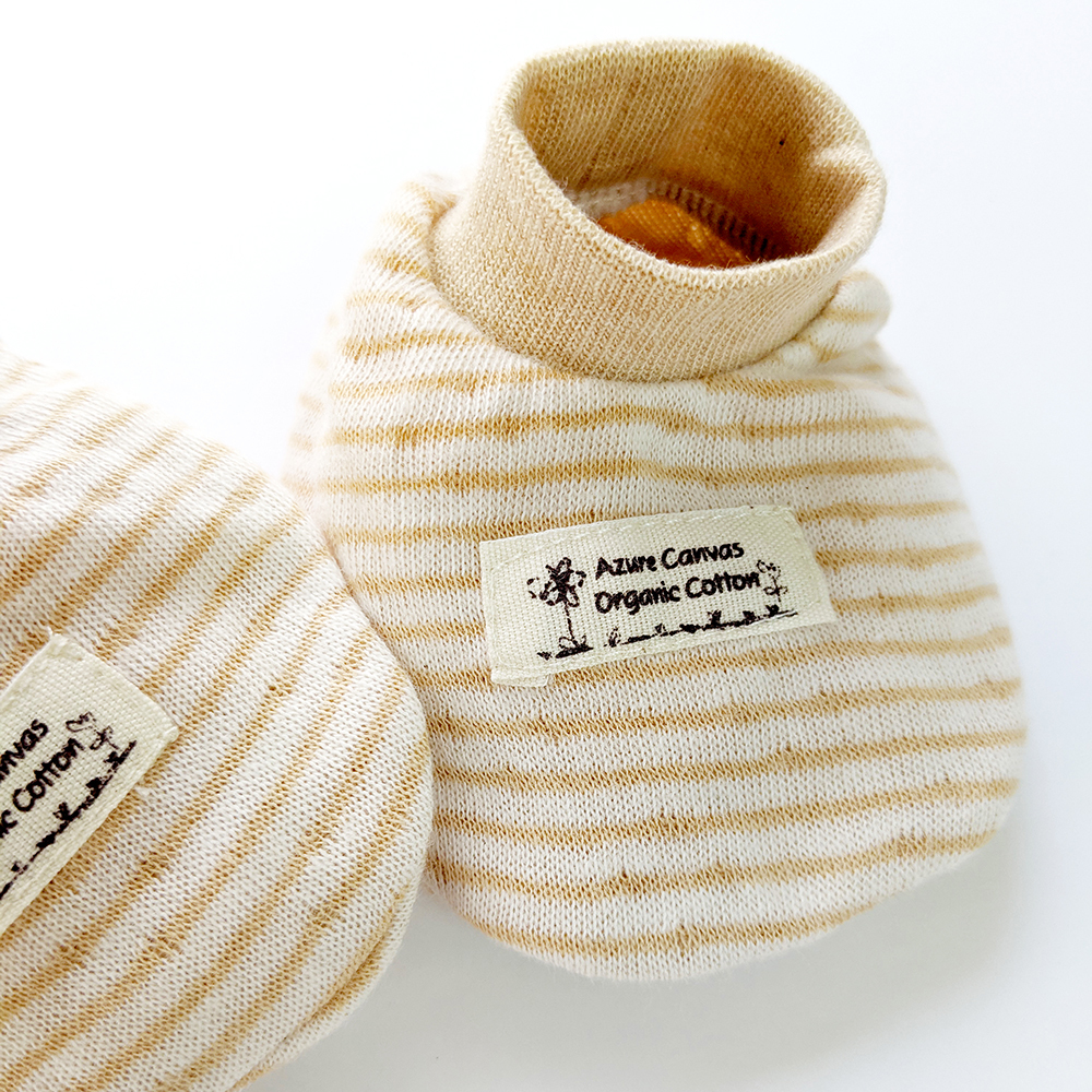 有機棉新生兒雙層彩腳套-褐條NB | 藍天畫布有機棉