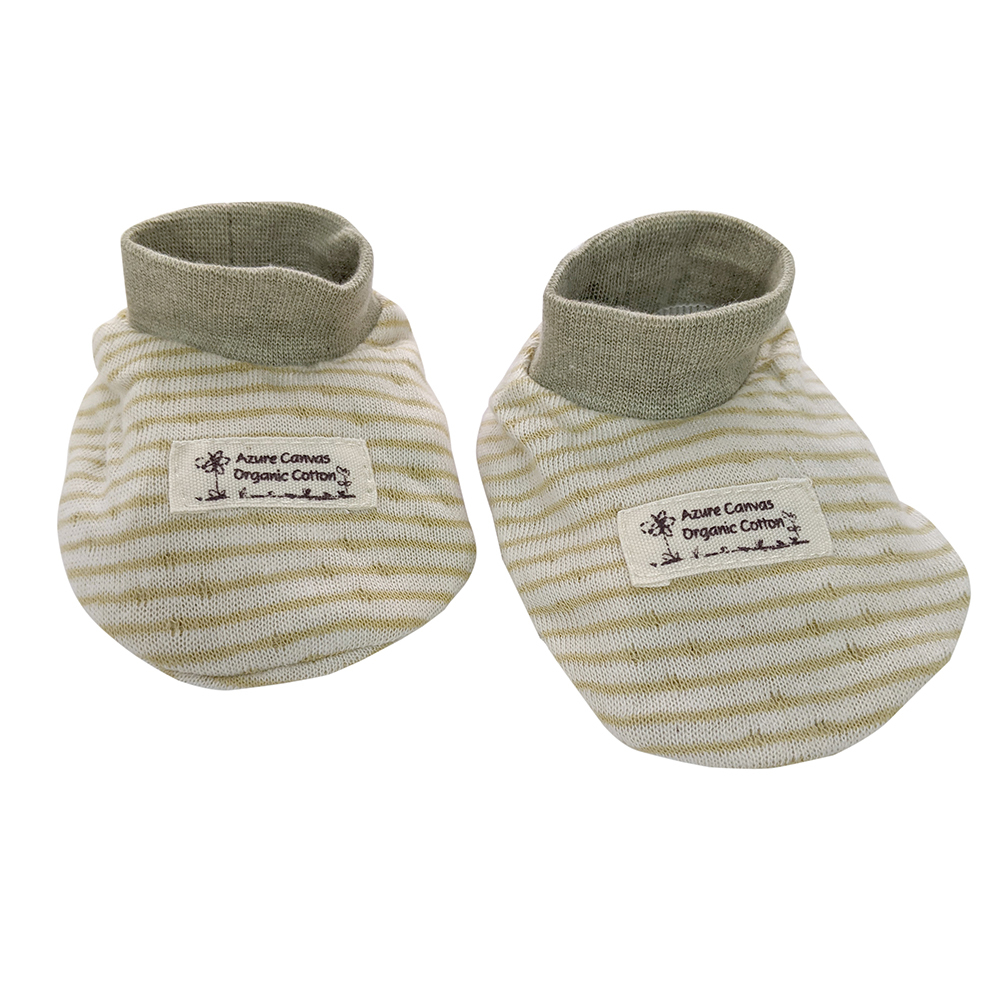 有機棉新生兒雙層彩腳套-綠條NB | 藍天畫布有機棉