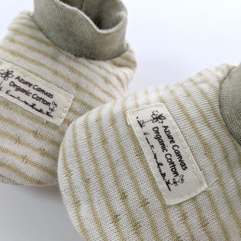 有機棉新生兒雙層彩腳套-綠條NB | 藍天畫布有機棉