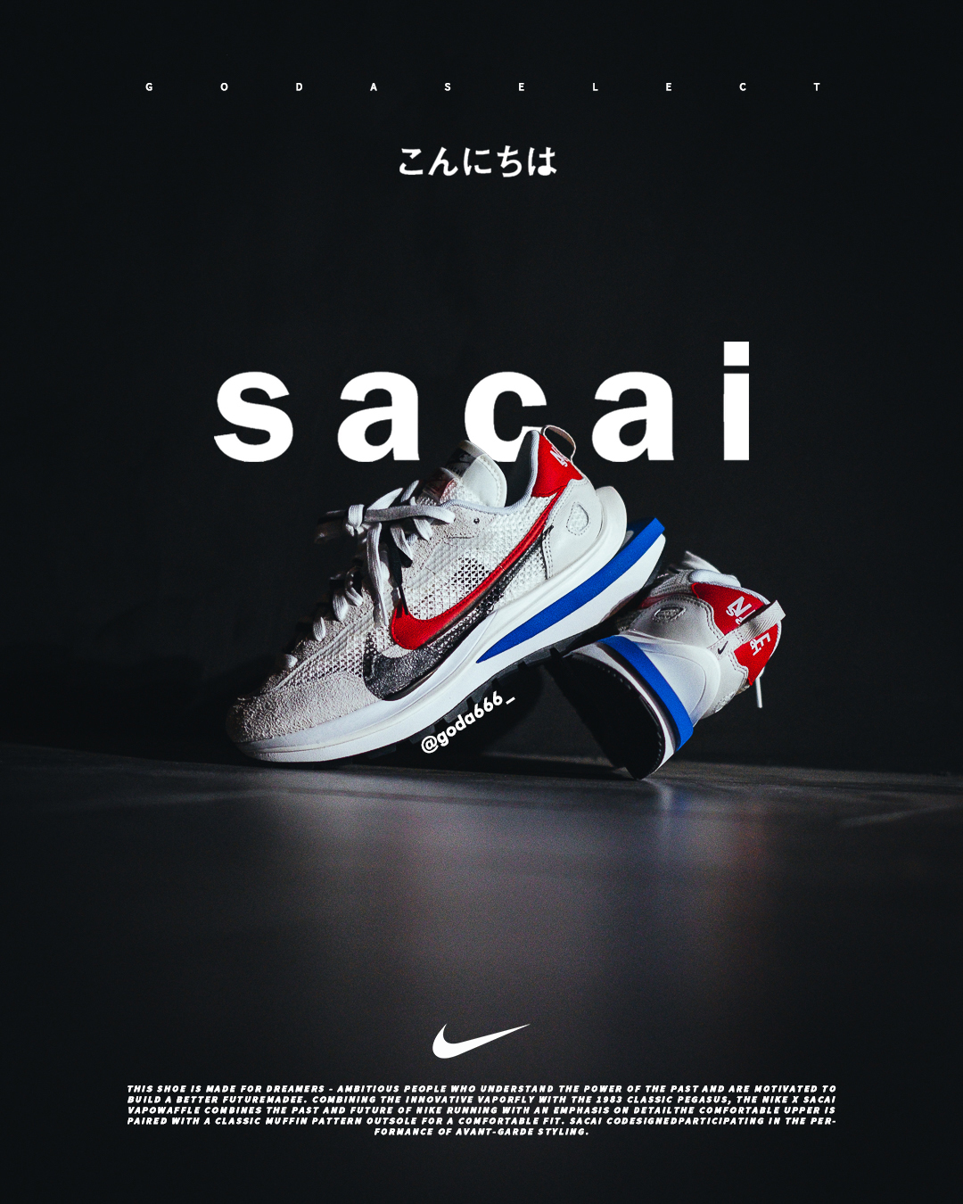 Sacai X Nike VaporWaffle 白藍紅 解構 男鞋 男女尺寸 CV1363-100