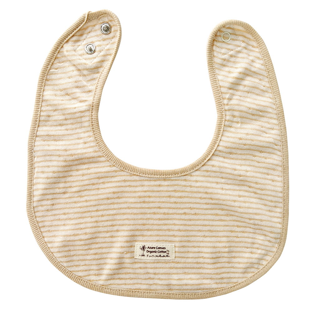 有機棉嬰兒雙層彩小圍兜-褐條F | 藍天畫布有機棉