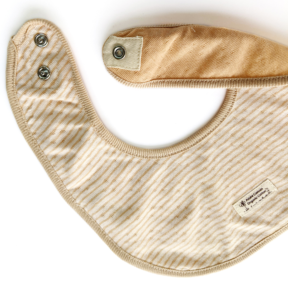 有機棉嬰兒雙層彩小圍兜-褐條F | 藍天畫布有機棉