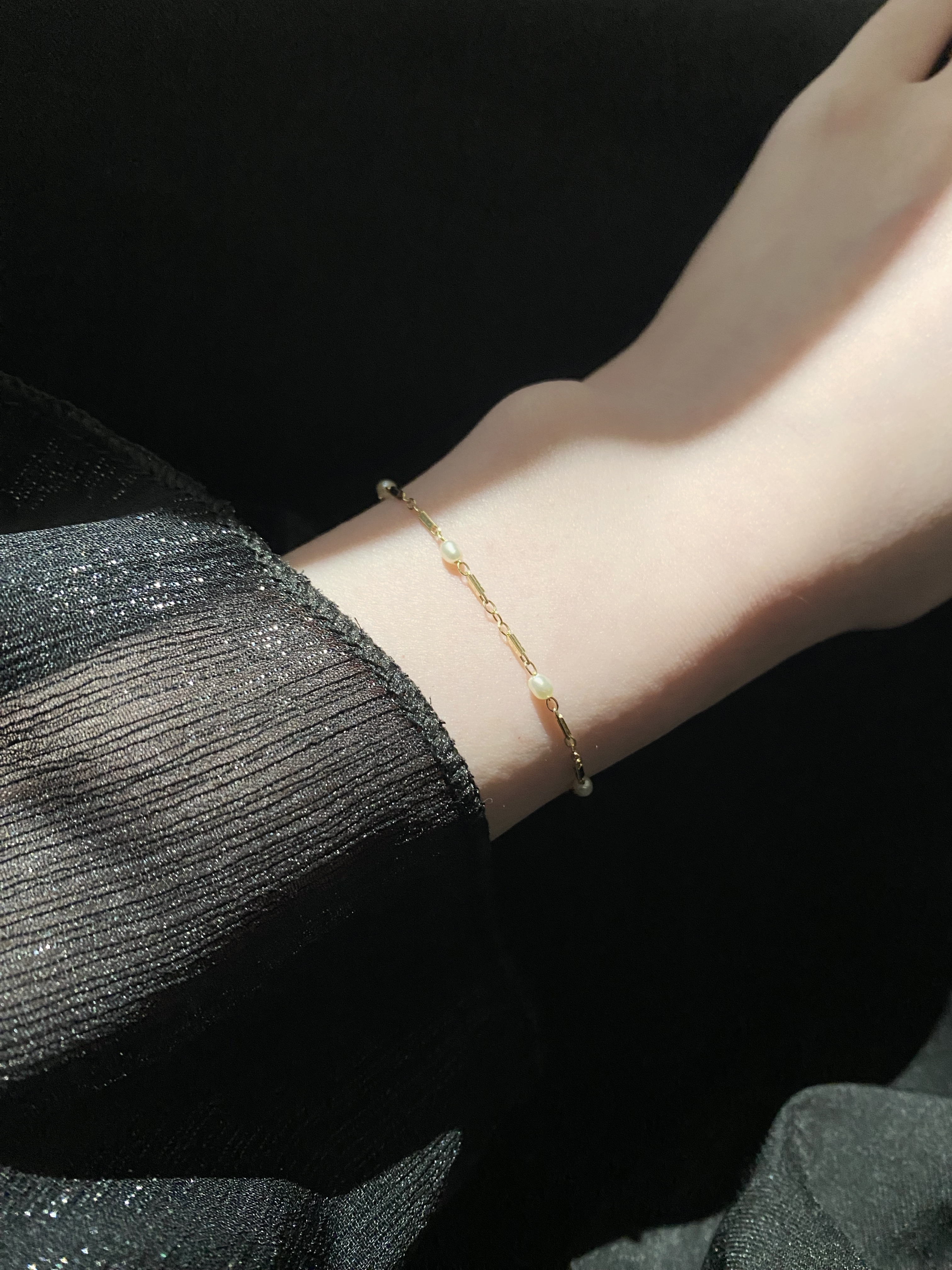 精緻扁鏈拼接珍珠手鍊