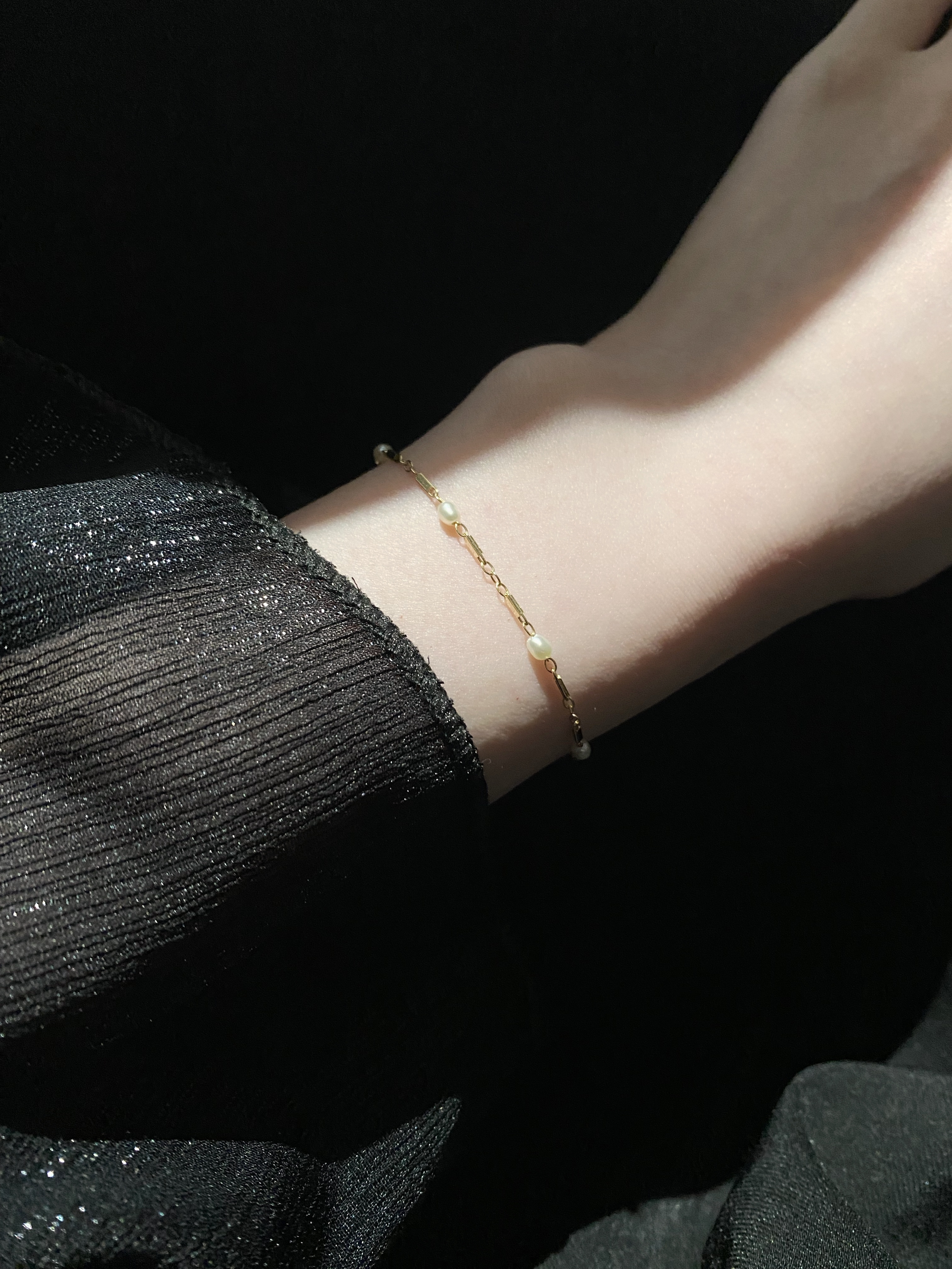 精緻扁鏈拼接珍珠手鍊