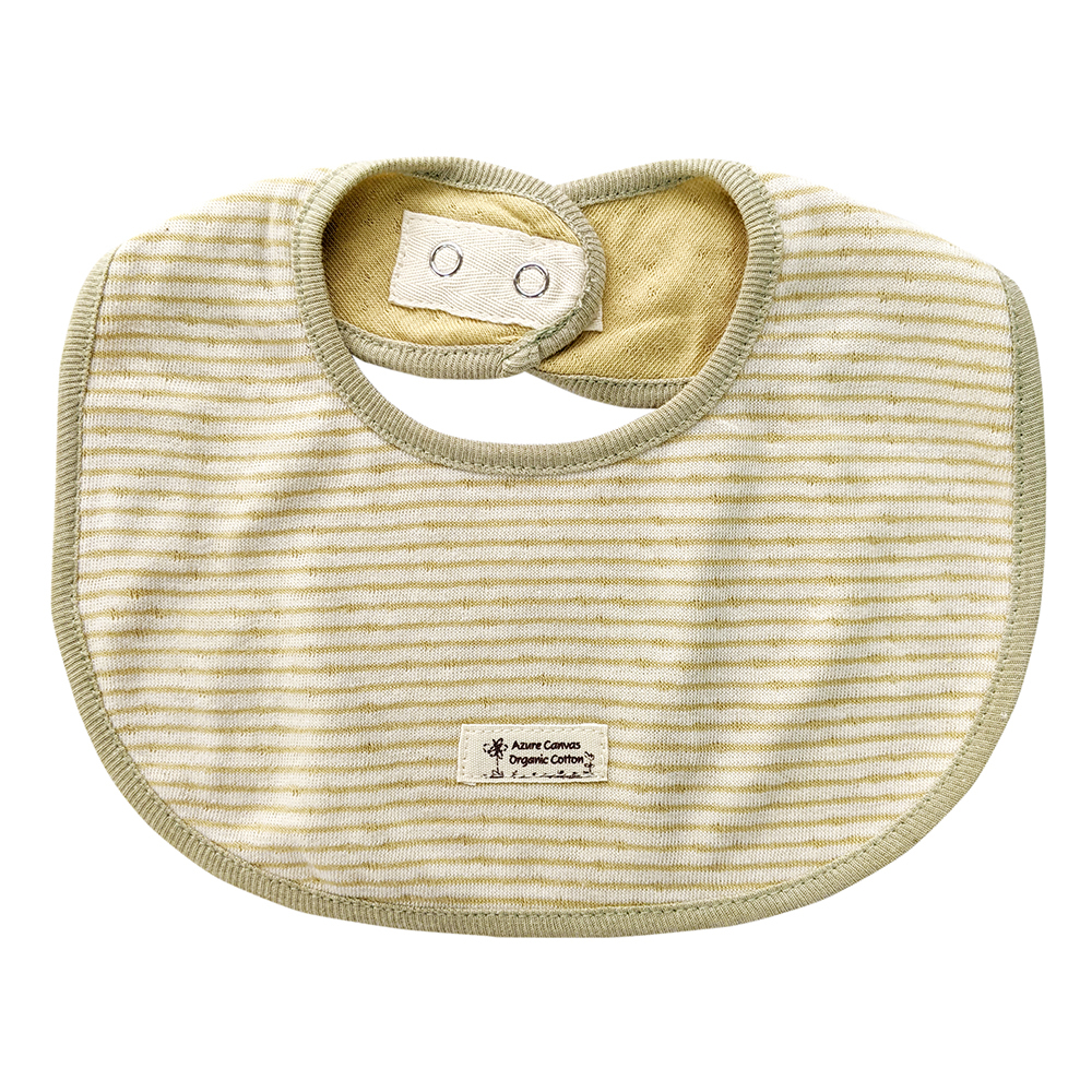 有機棉嬰兒雙層彩小圍兜-綠條F | 藍天畫布有機棉