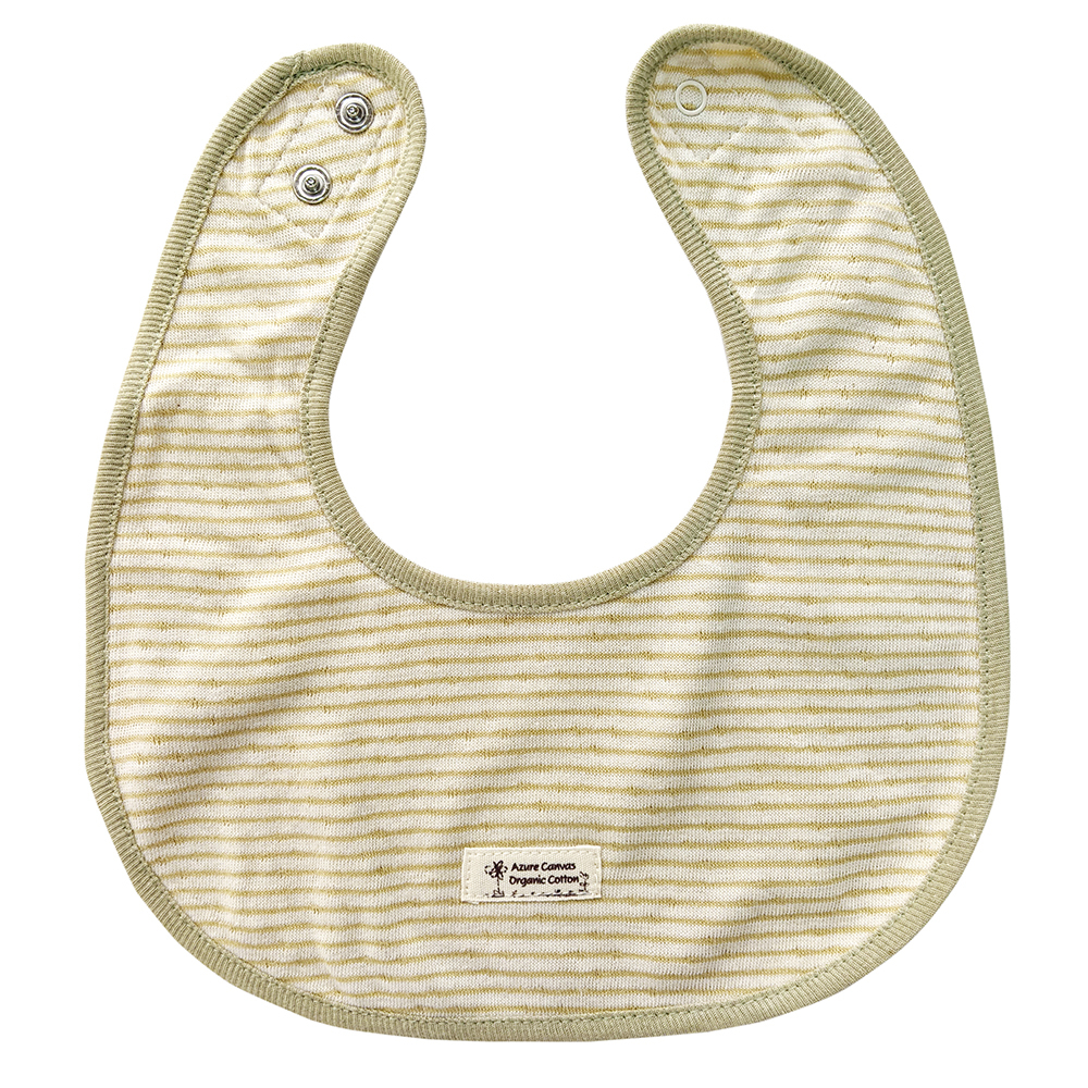 有機棉嬰兒雙層彩小圍兜-綠條F | 藍天畫布有機棉