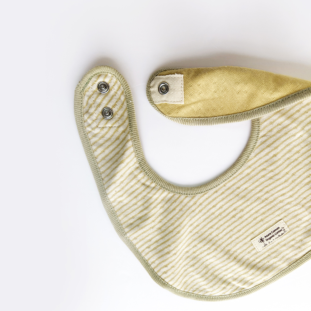 有機棉嬰兒雙層彩小圍兜-綠條F | 藍天畫布有機棉