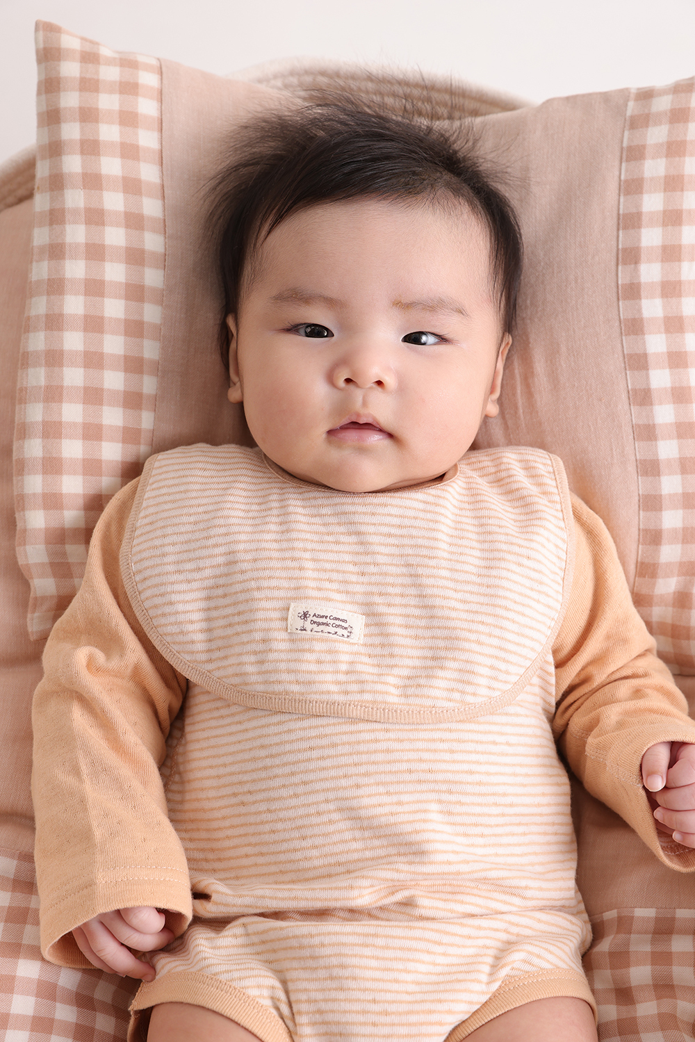 有機棉嬰兒雙層彩小圍兜-褐條F  | 藍天畫布有機棉