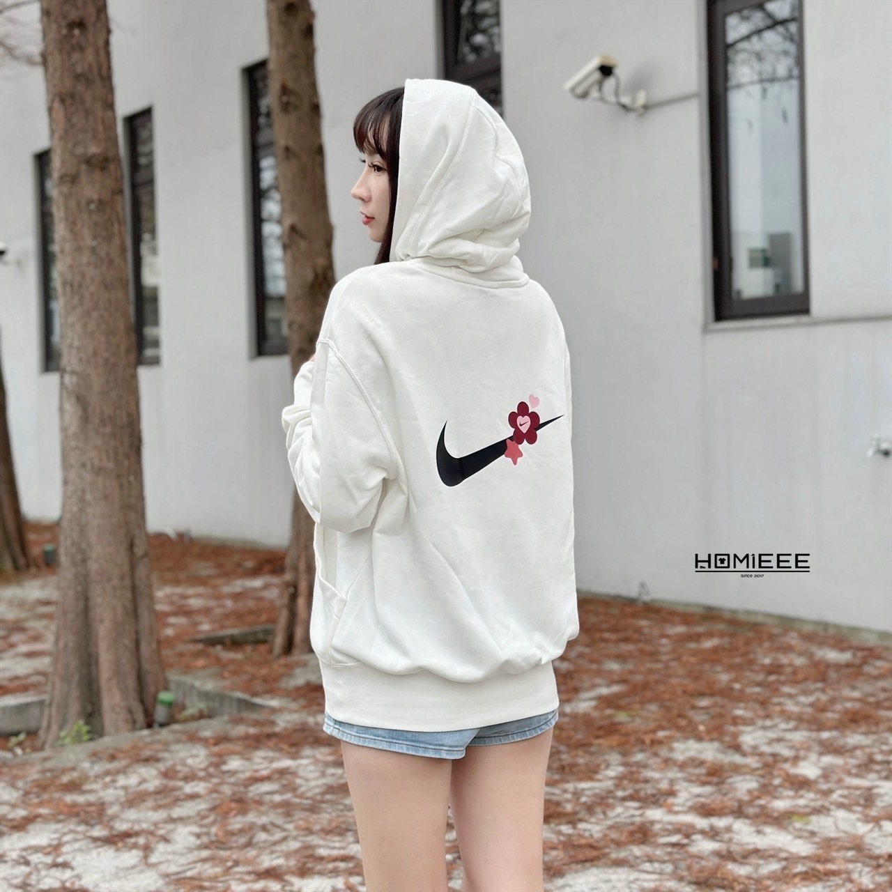 Nike Nsw Hoodie 帽T 情人節 小花 白色 粉色 女款 [HF1135]