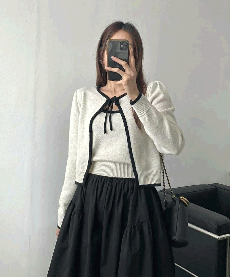 [現貨]撞色針織綁帶罩衫 [ 3色 / Free ]