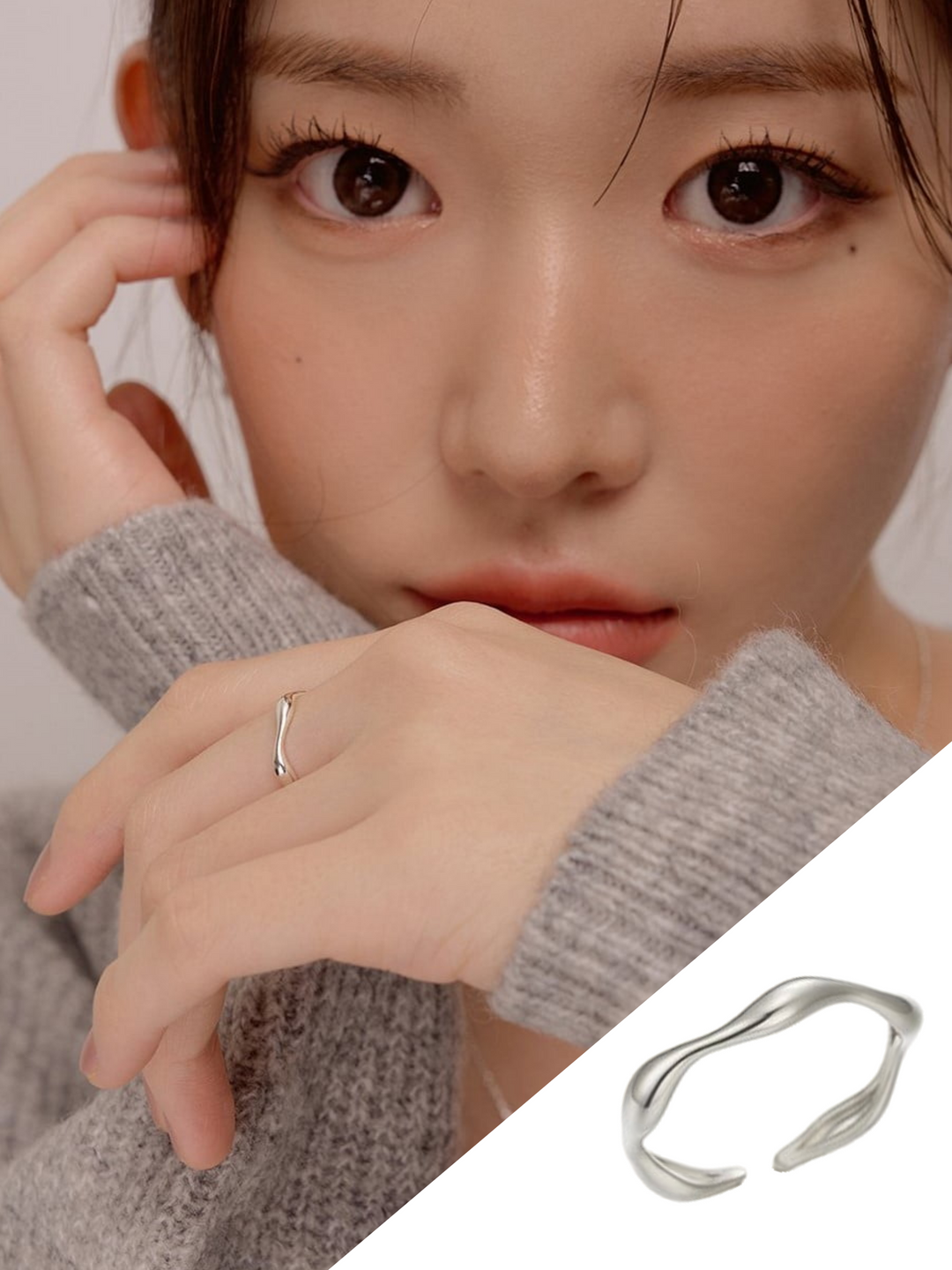 韓國WING BLING授權 925純銀波浪曲線可調式戒指