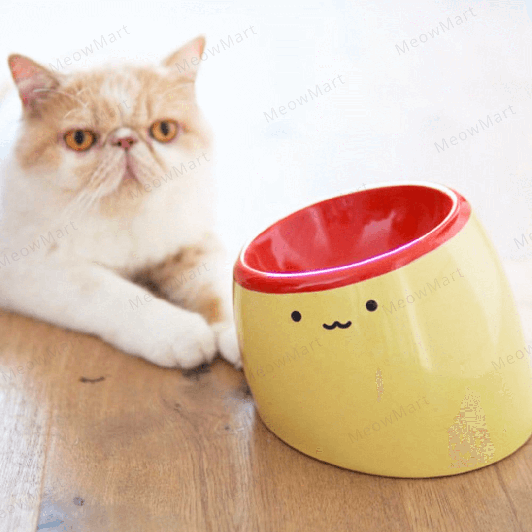 【現貨8折】焦糖布丁陶瓷斜口貓碗