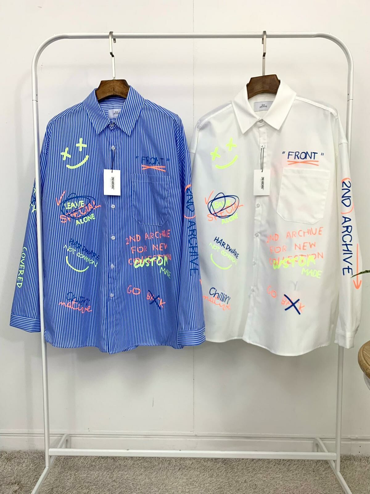 英文字圖案直紋長袖恤衫 2nd ARCHIVE-079S