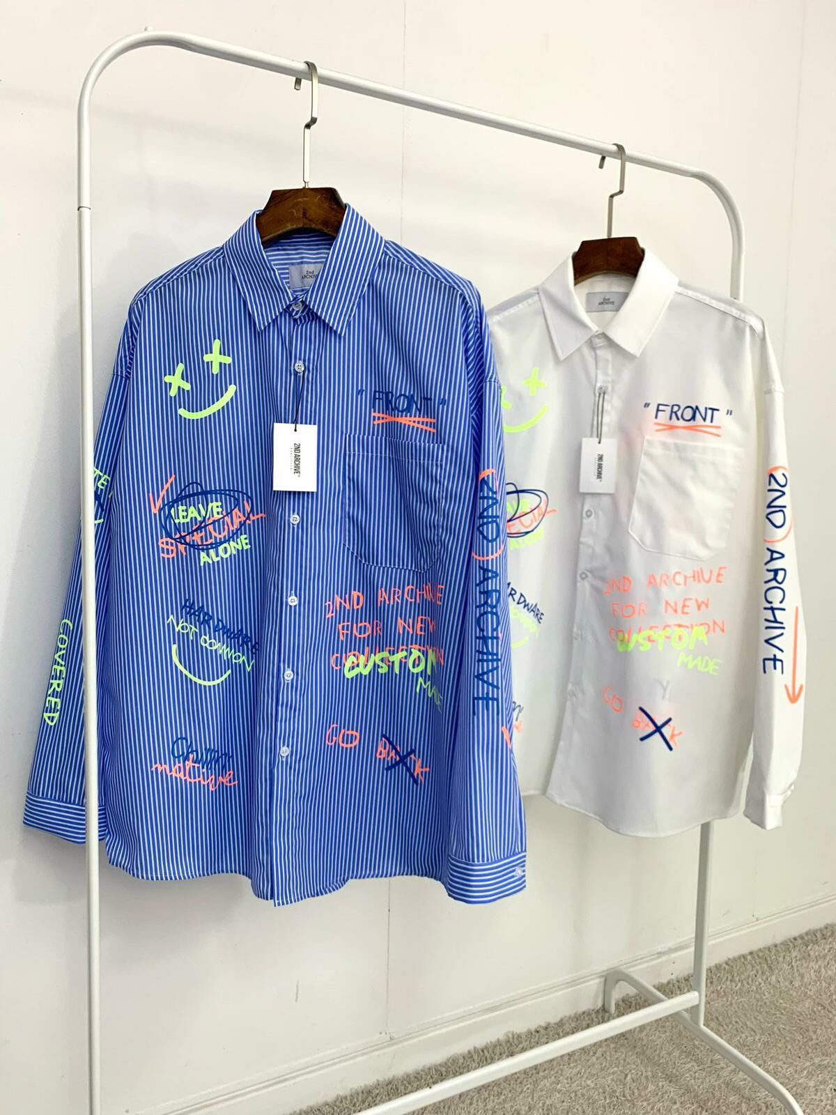 英文字圖案直紋長袖恤衫 2nd ARCHIVE-079S