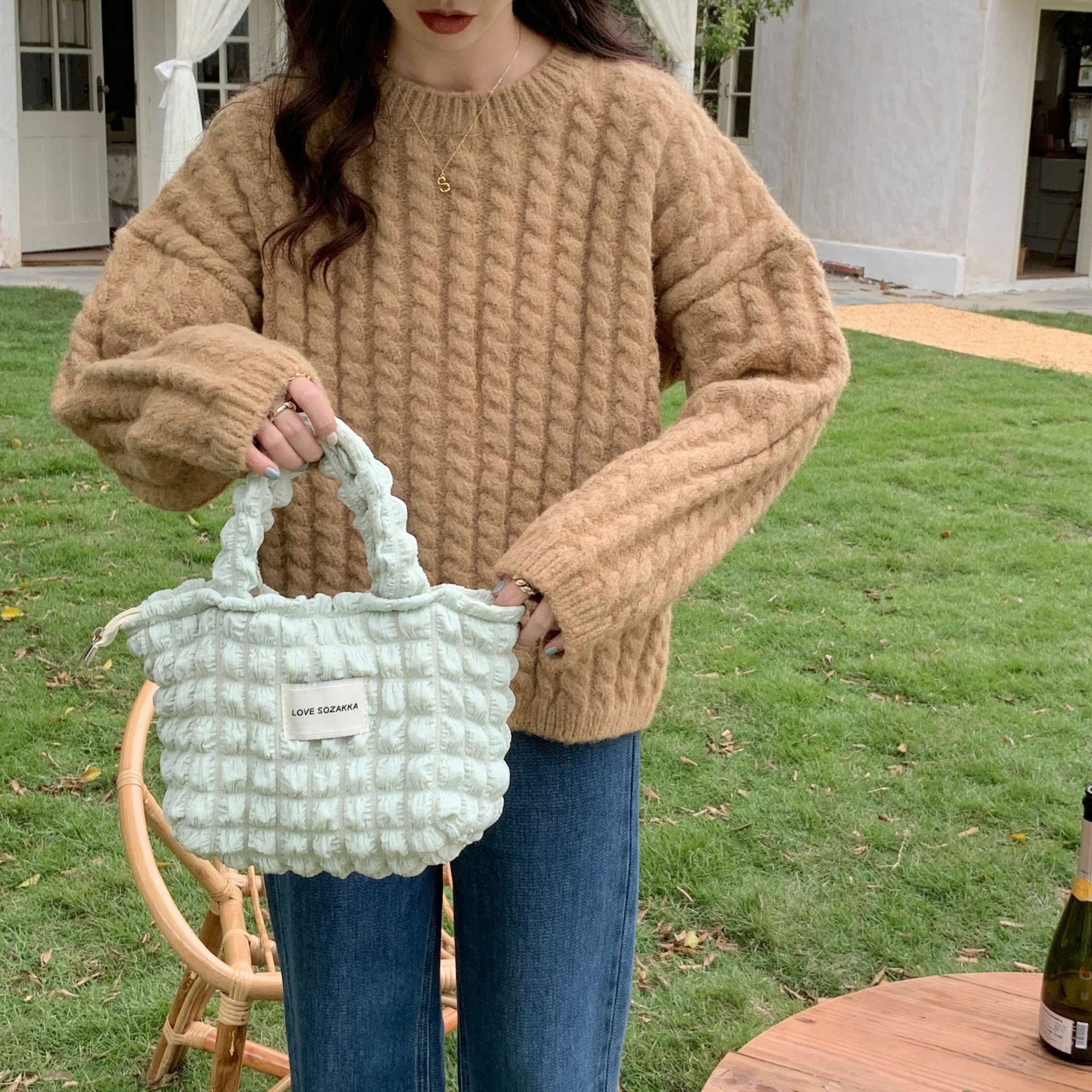 《3657》多色泡泡感拉鍊百搭手提包