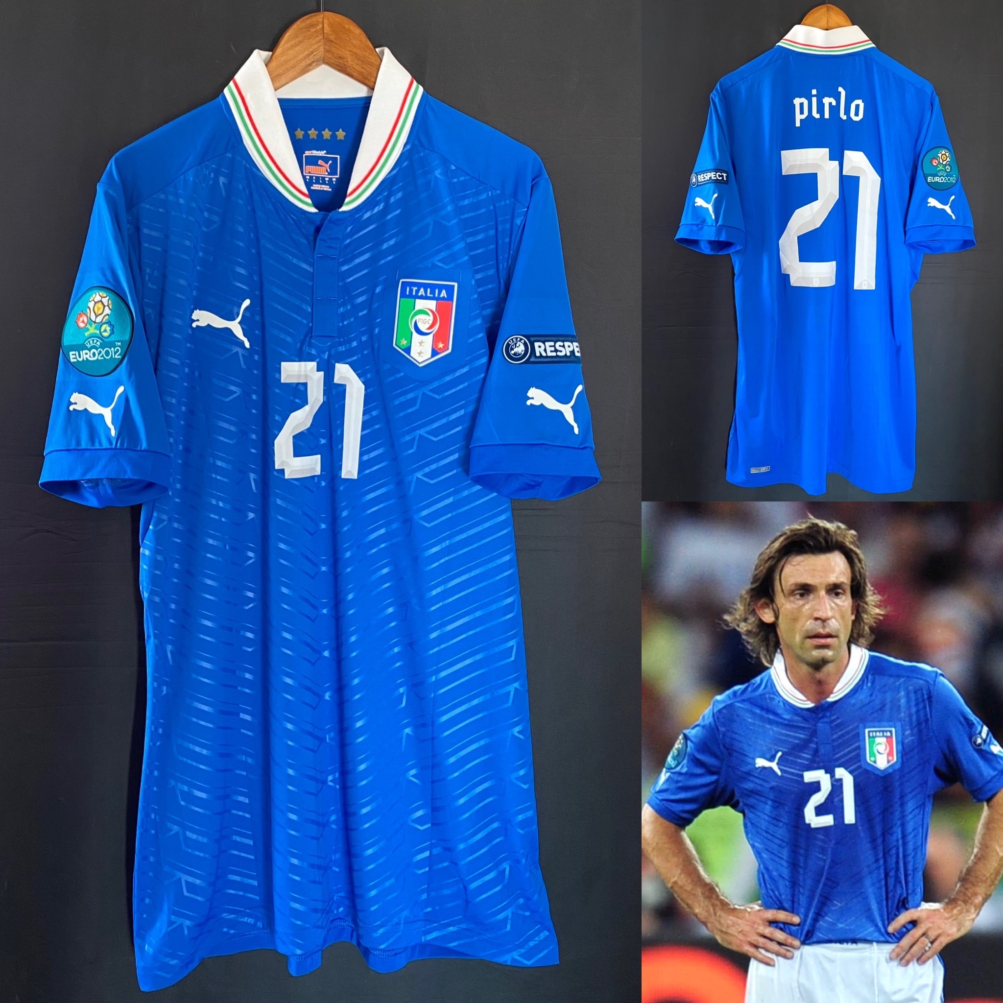 (Match Issue) Italy 2012 UEFA Euro Puma Home Match Issue Shirt #21 PIRLO