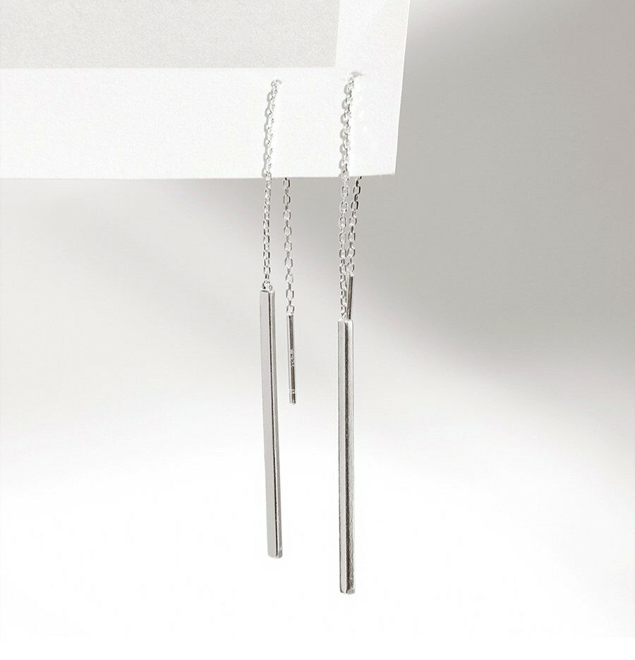 韓國WING BLING授權 925純銀貴氣銀條設計吊式耳環