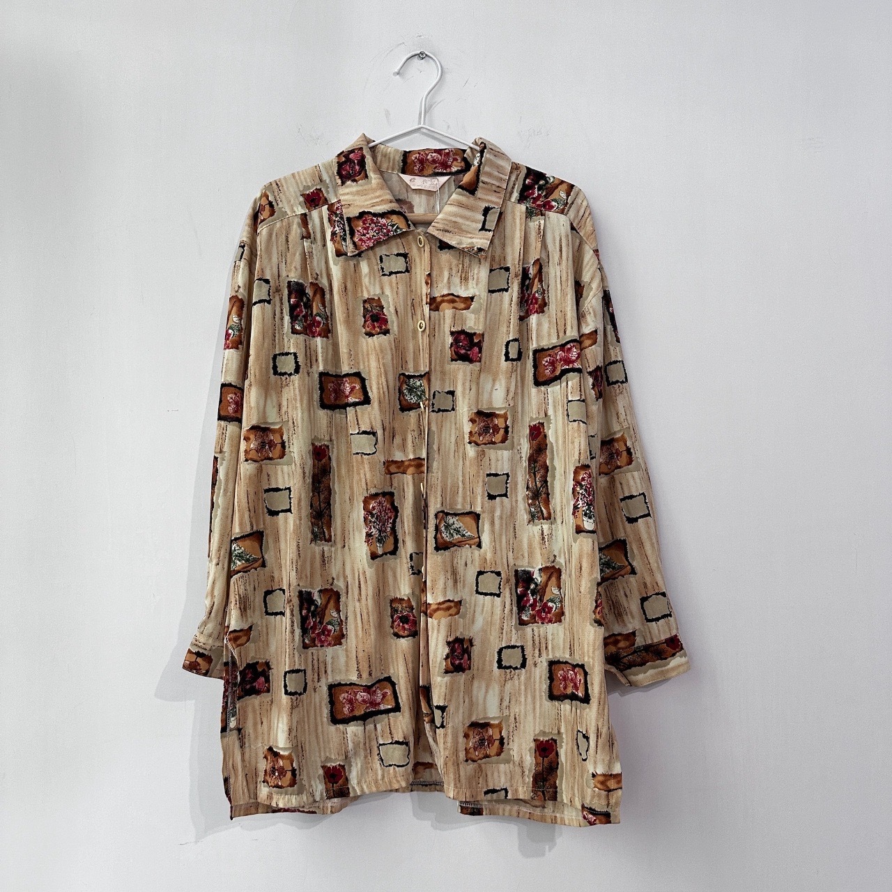 淺啡黄花草圖案長袖上衣