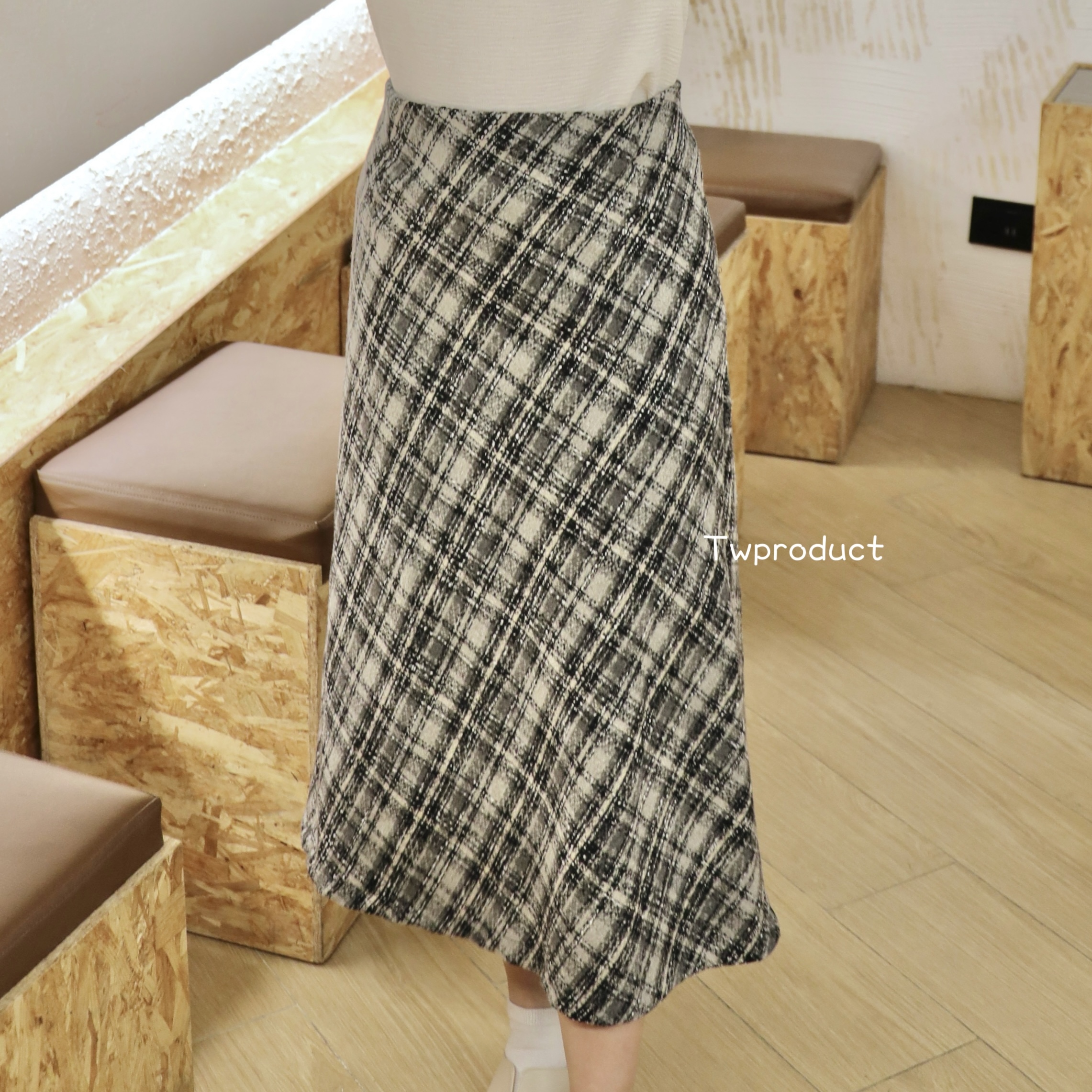 ||SKl235||斜格TWEED閃黑長裙