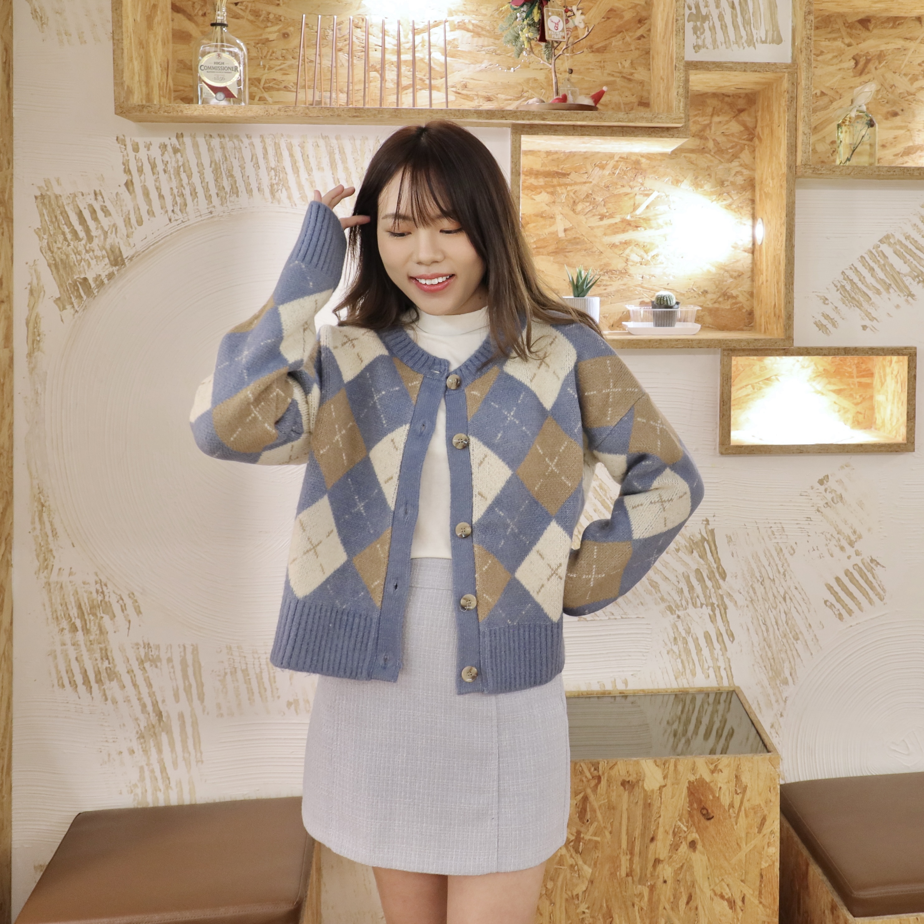|| CA142 ||菱格拼色針織暖和外套
