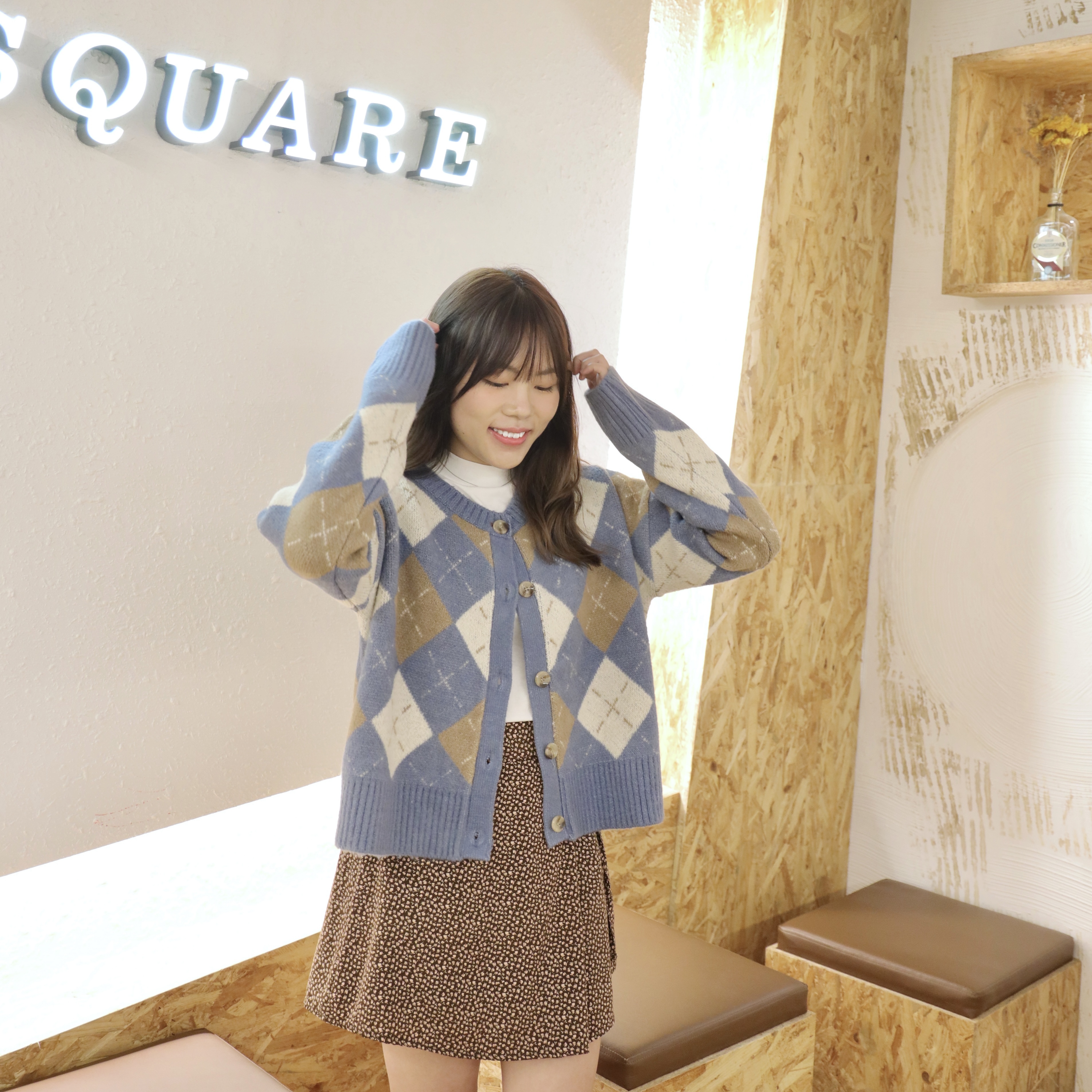 || CA142 ||菱格拼色針織暖和外套